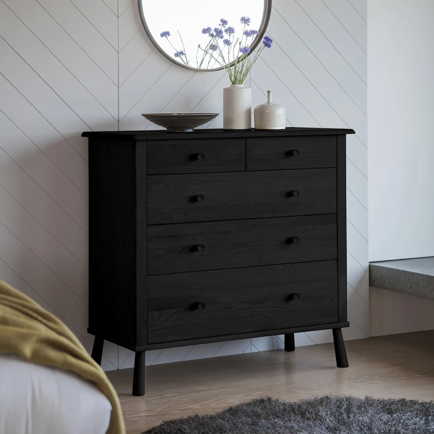 Black Oak Chest of 5 Drawers Nordic Style