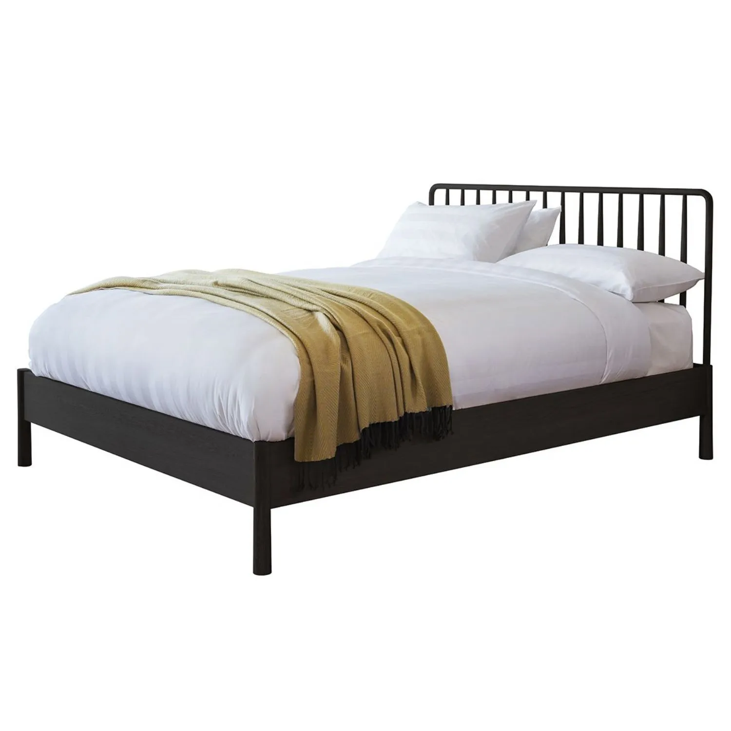 Nordic Black Painted King Size Spindle Bed Solid Oak Wood