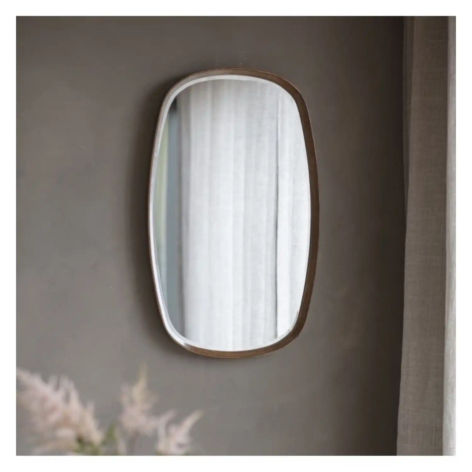 Scandi Thin Walnut Wooden Framed Oval Wall Mirror