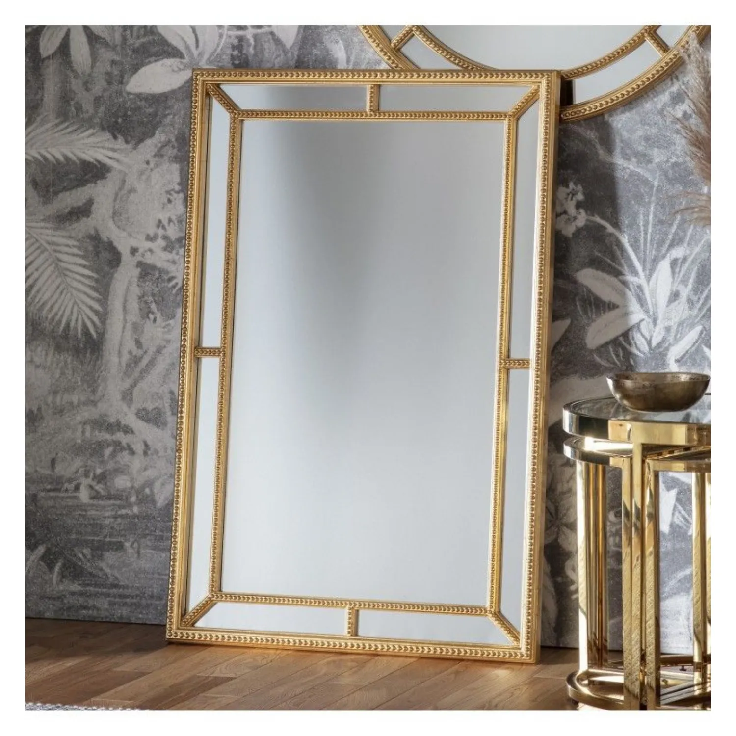 Antique Gold Large Rectangular Leaner Wall Mirror