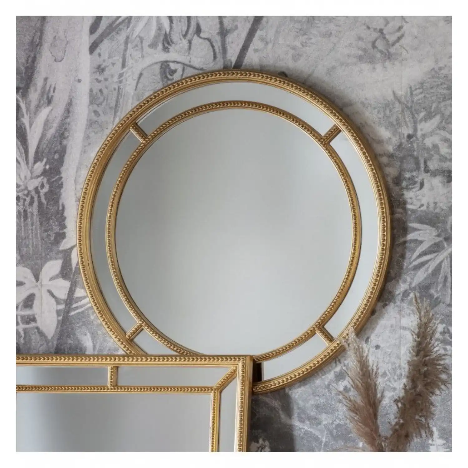 Round Bevelled Wall Mirror With Gold Metal Frame
