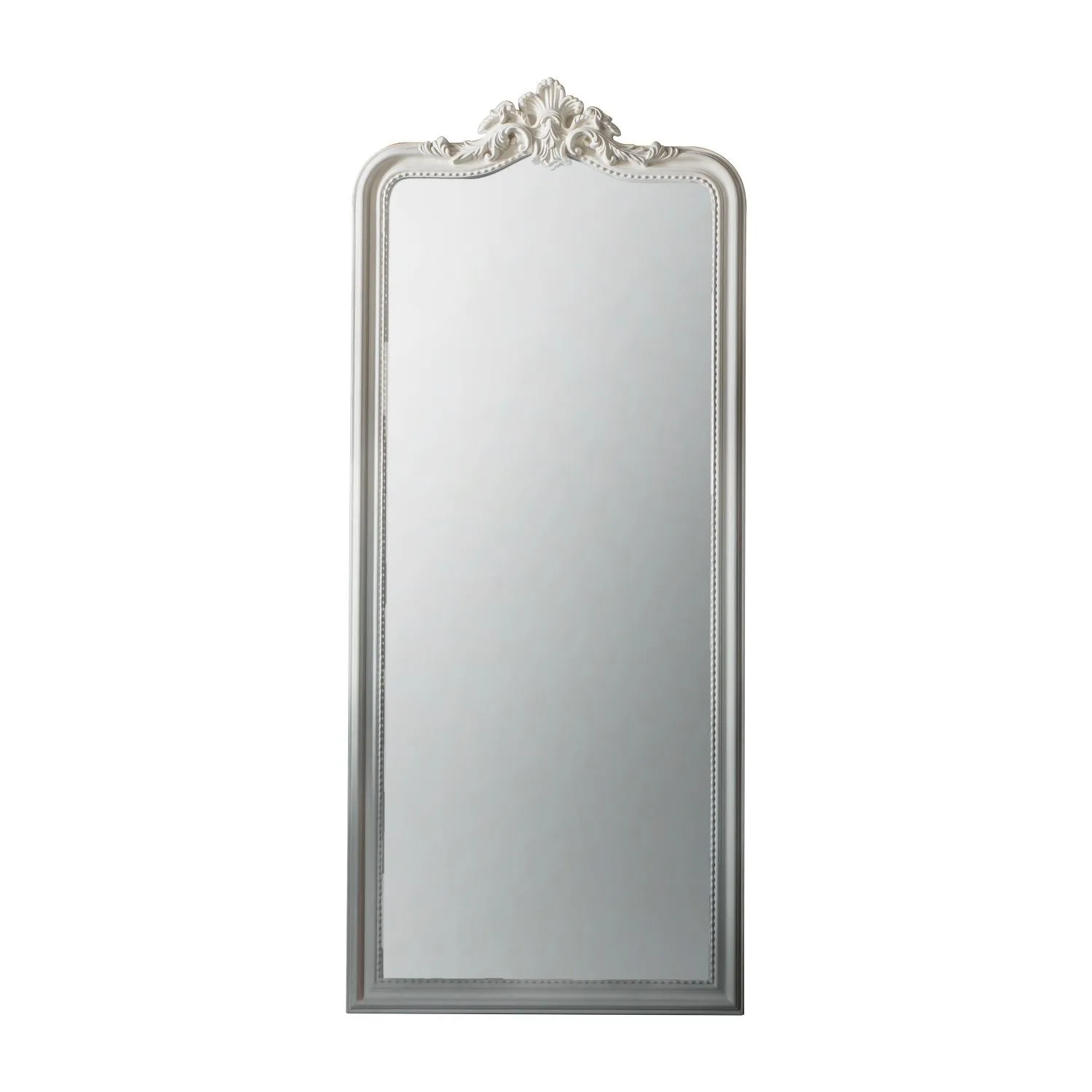 French White Tall Ornate Crown Leaner Wall Mirror