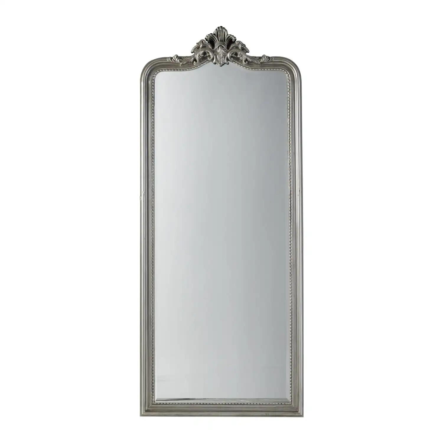 French Style Tall Full Length Embellished Crown Ornate Silver Mirror