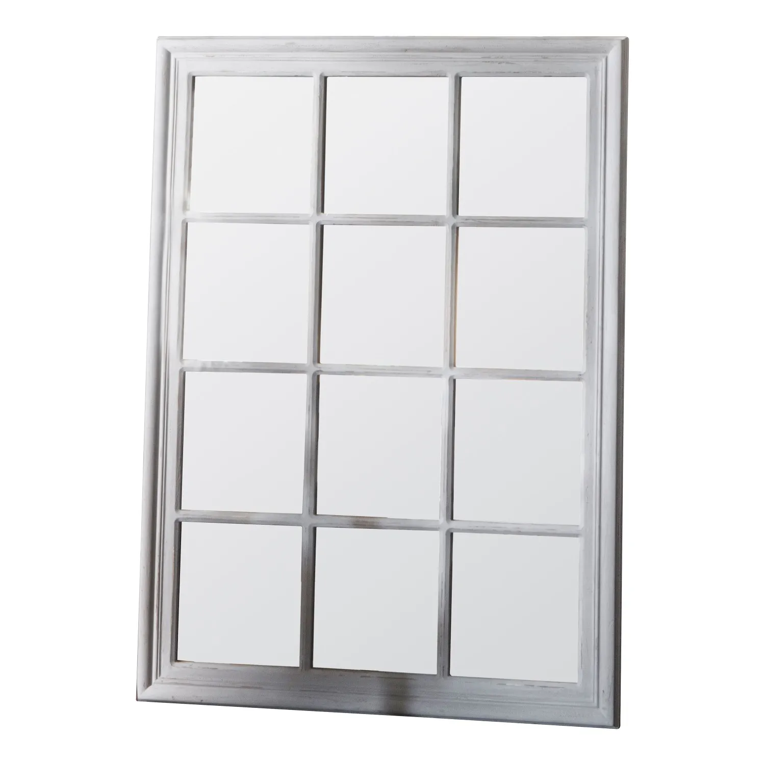 Large Antique White Painted Window Wall Mirror Multi Pane Design