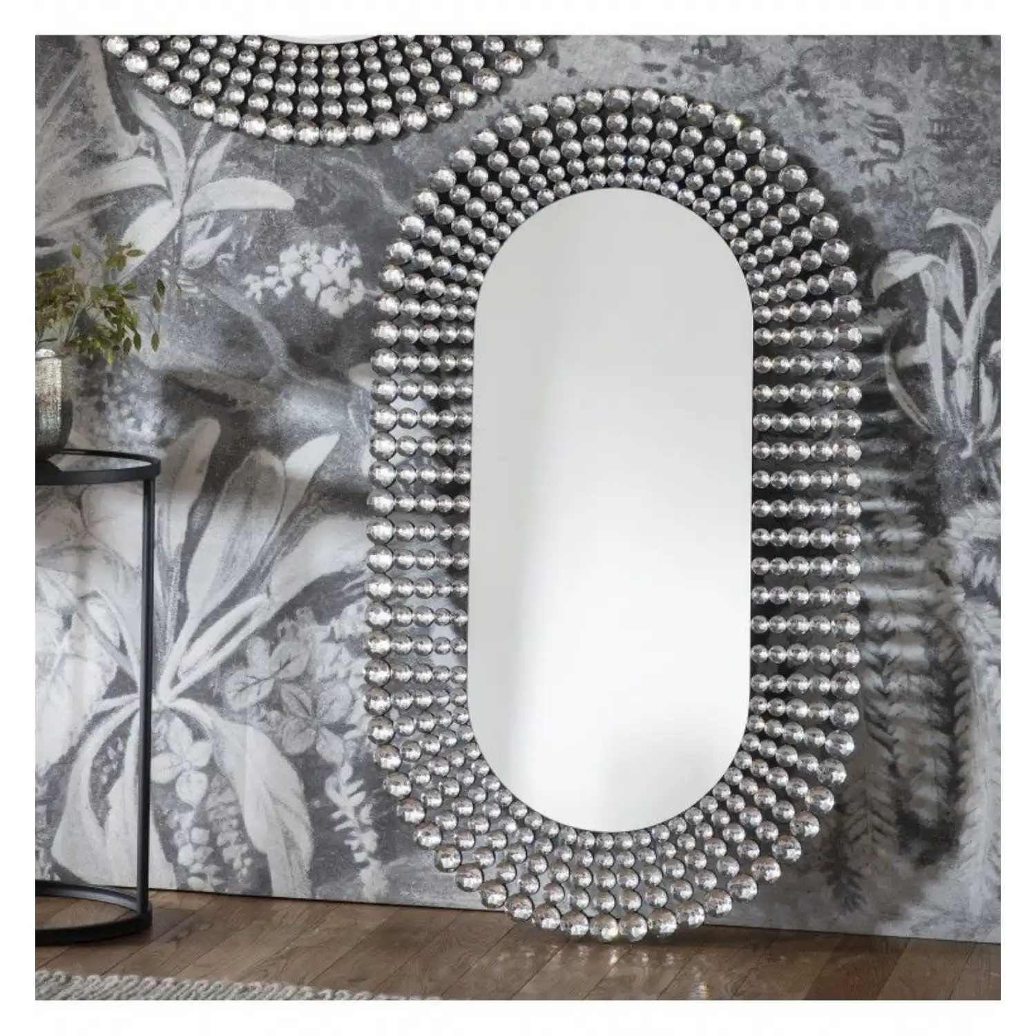 Large Crystal Glass Beaded Oval Wall Mirror