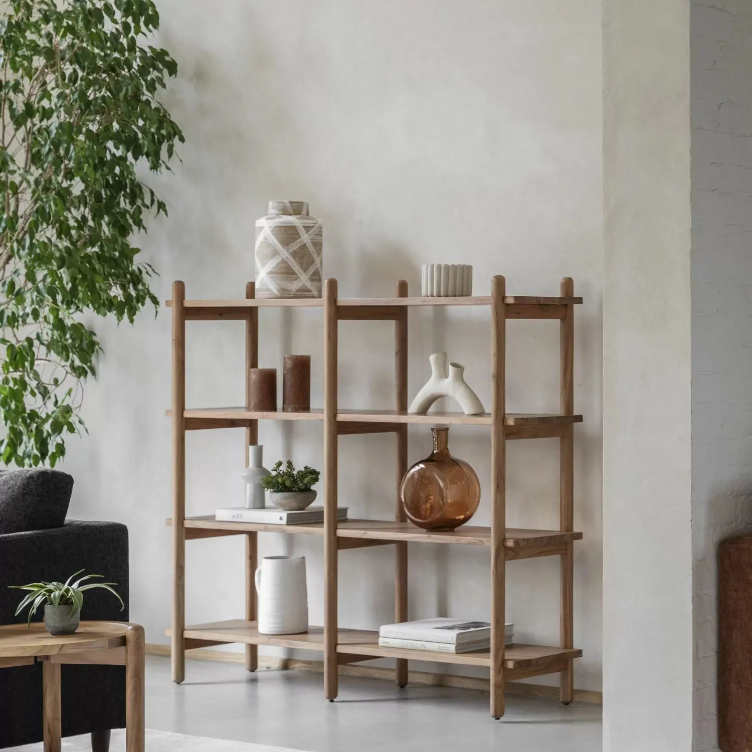 Natural Wood Open Display Bookcase Shelving Unit