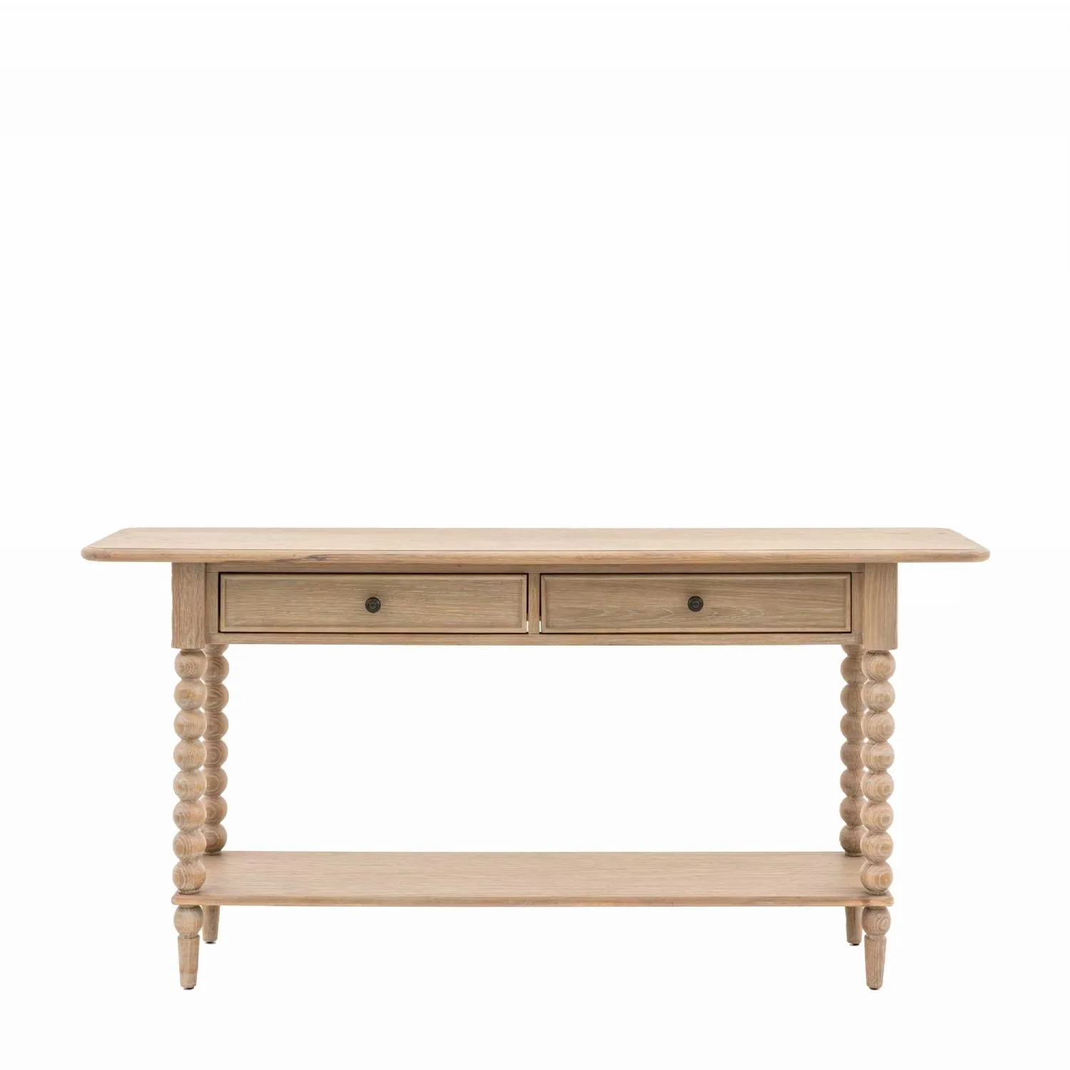 Oak 2 Drawer Console Table with Lower Shelf