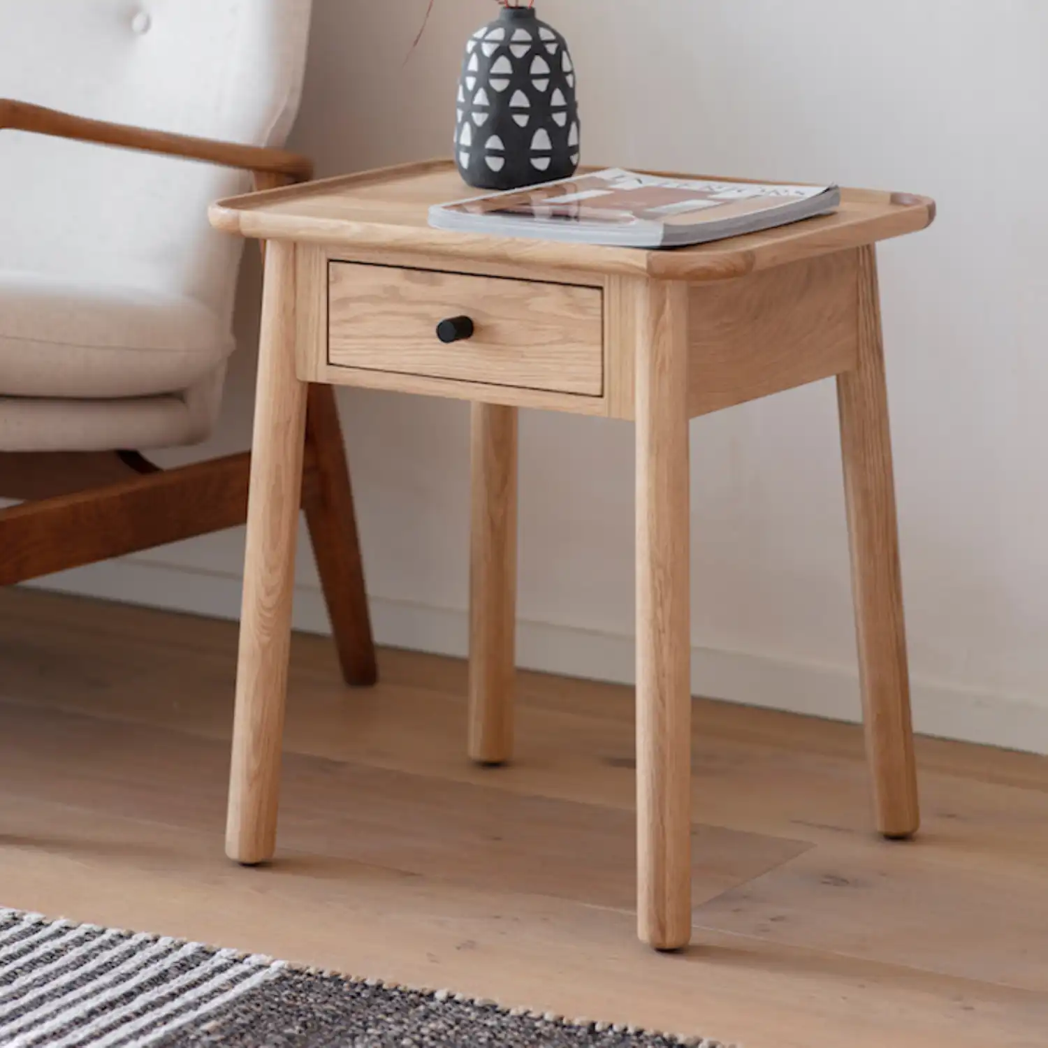 Oak Single Drawer Light Wood Side Lamp Table