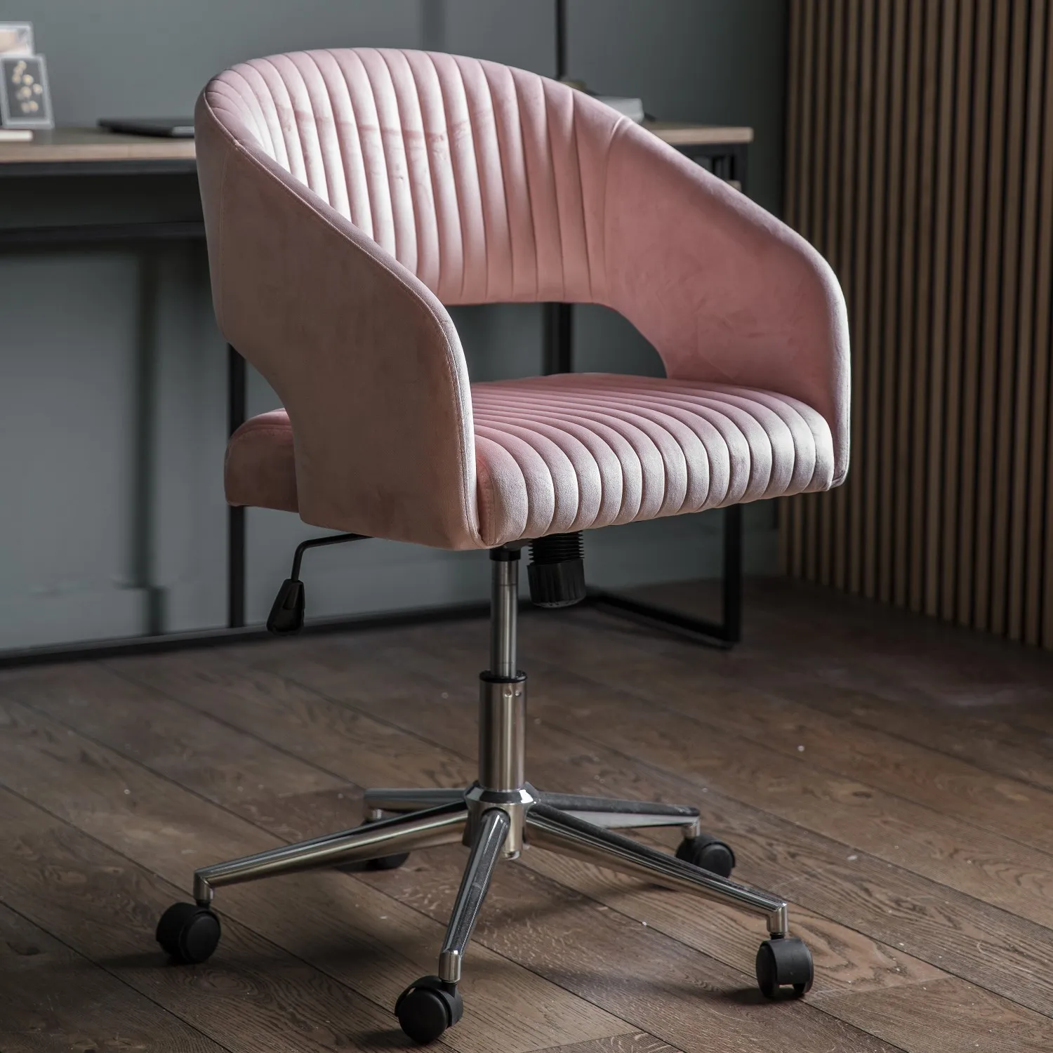 Pink Velvet Adjustable Swivel Office Chair