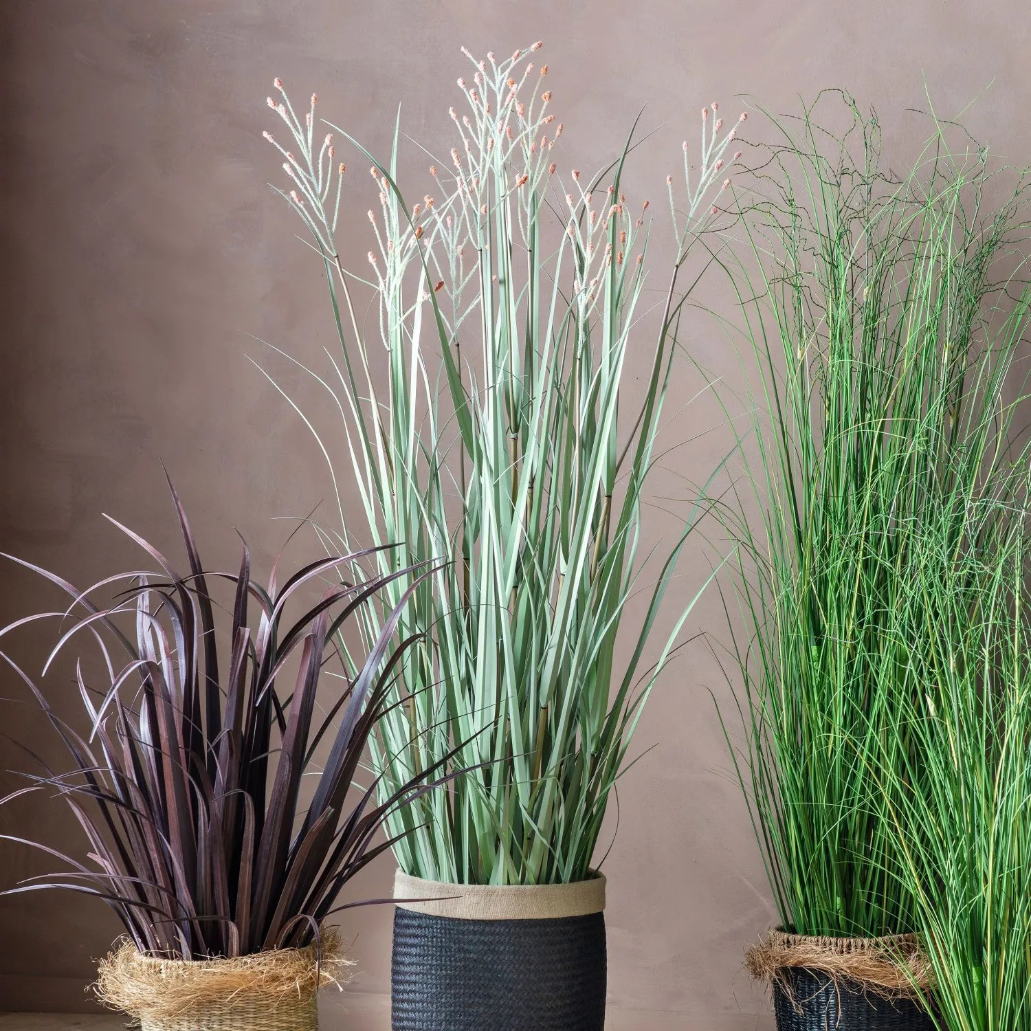 Realistic Three Headed Green Russet Grass Artificial Plant