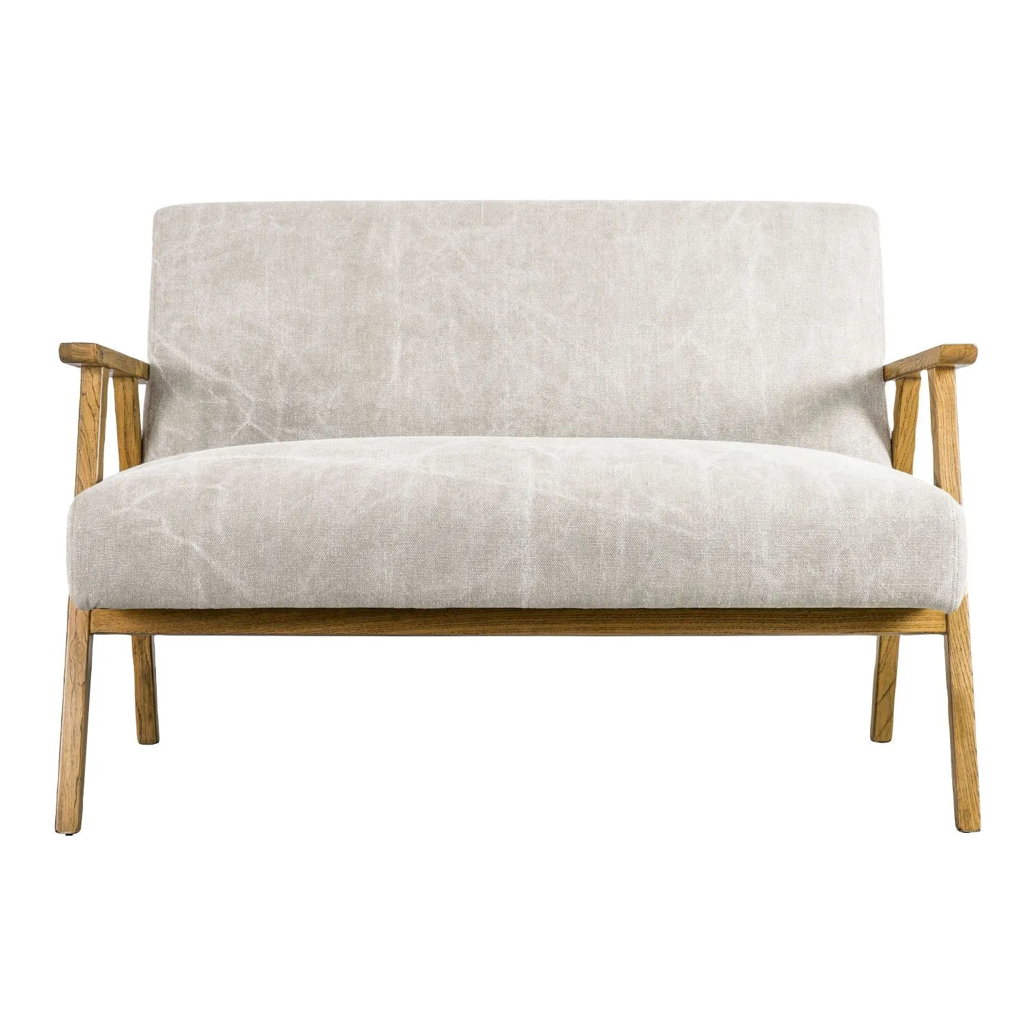 Cream Linen Fabric 2 Seater Sofa Wooden Frame