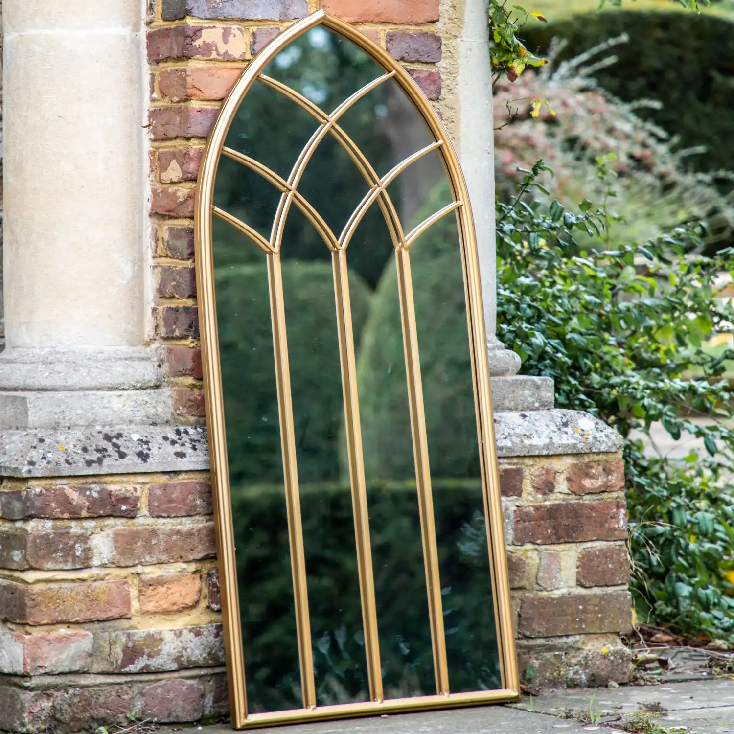 Gold Metal Large Outdoor Arched Wall Mirror