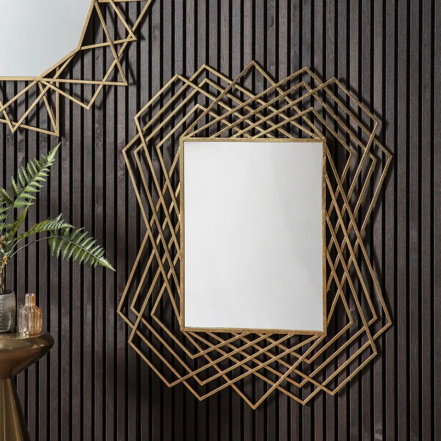 Gold Geometric Framed Rectangular Plain Wall Mirror