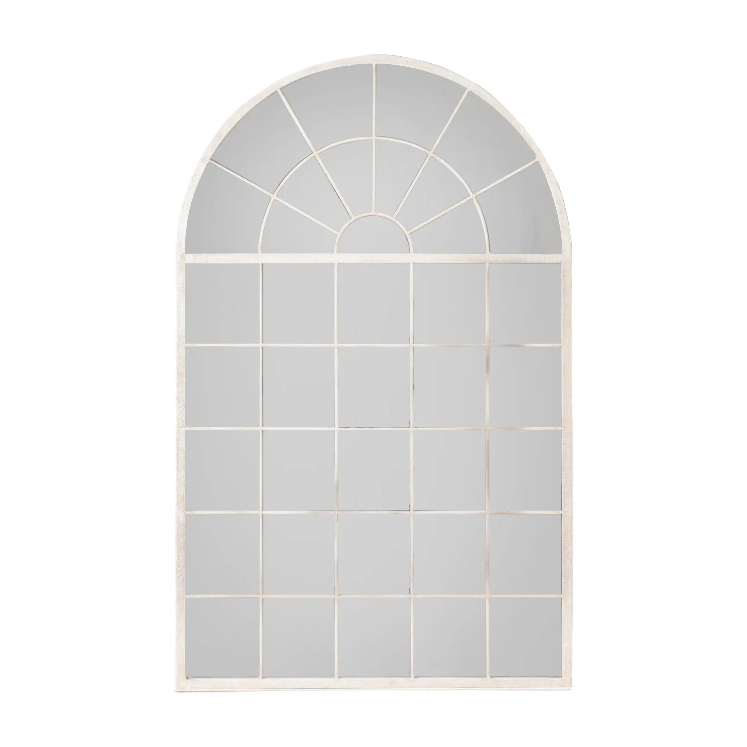 Large Arched Top White Metal Multiwindow Leaner Mirror