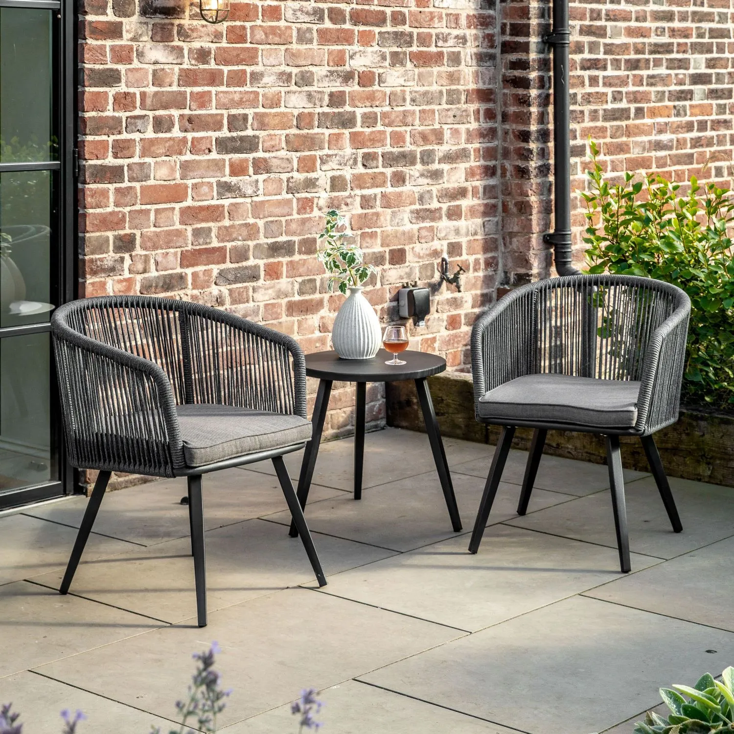 Charcoal Metal Outdoor Garden 2 Seater Bistro Tea Set
