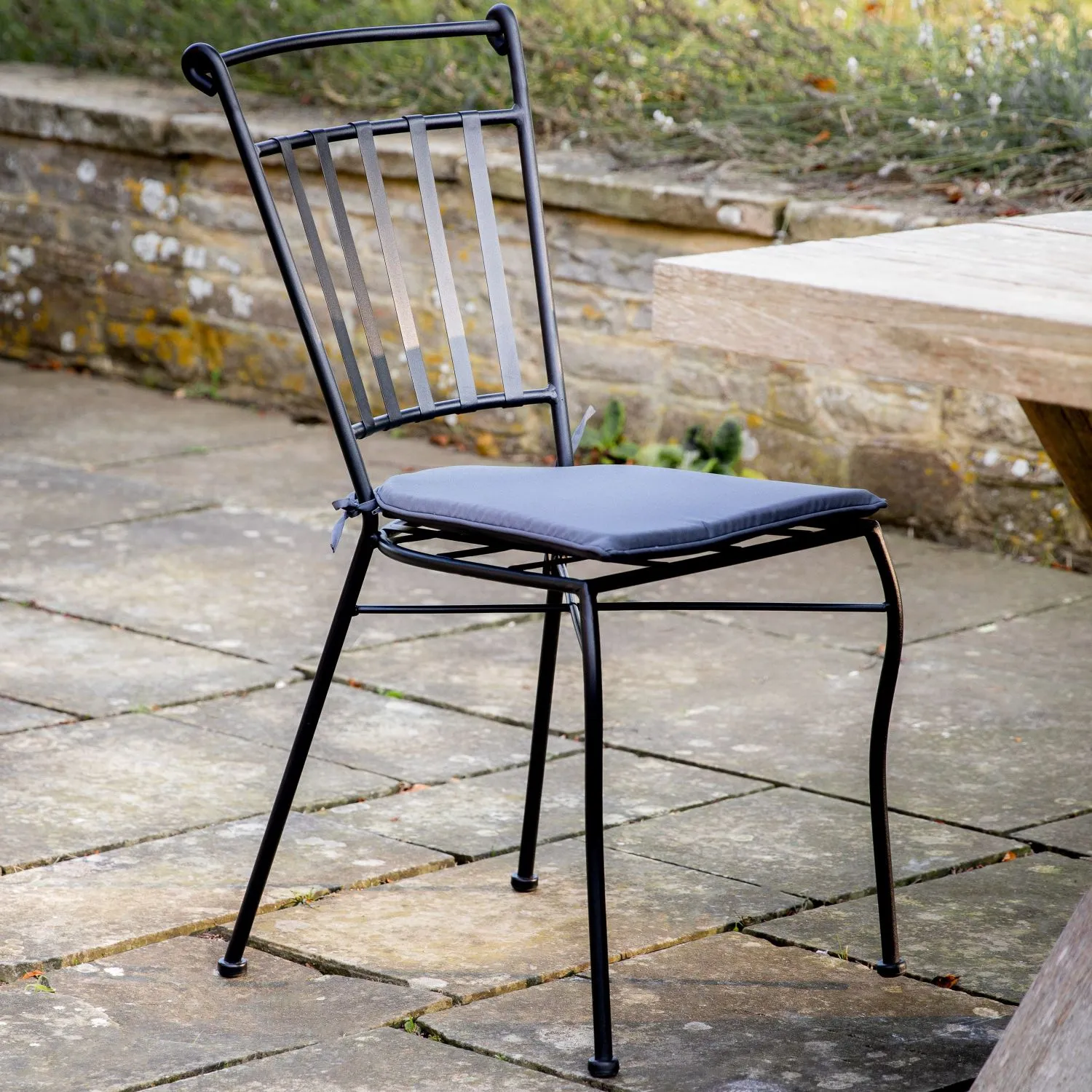 Grey Metal Outdoor Dining Chair with Seat Cushion
