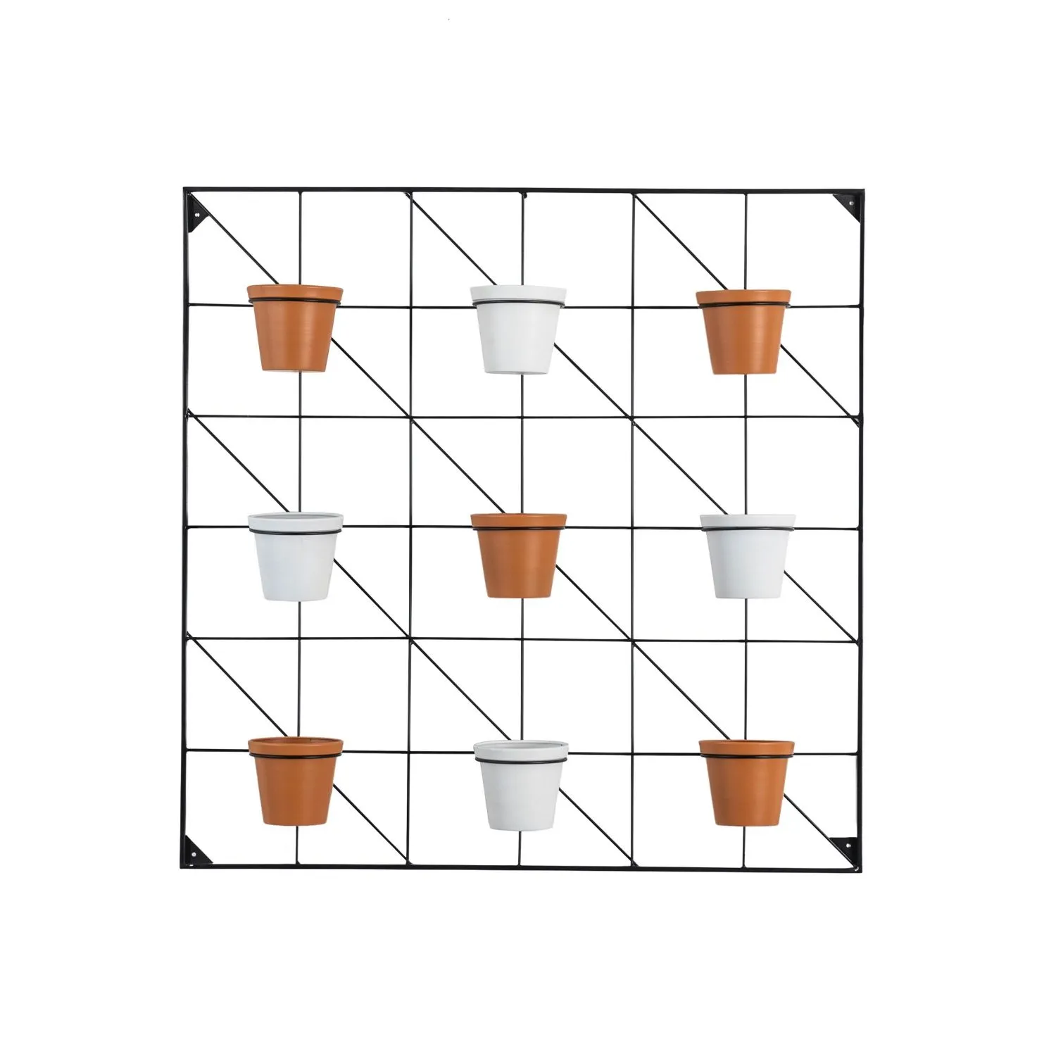 Large White and Terracotta 90cm Square Metal Frame Wall Planter