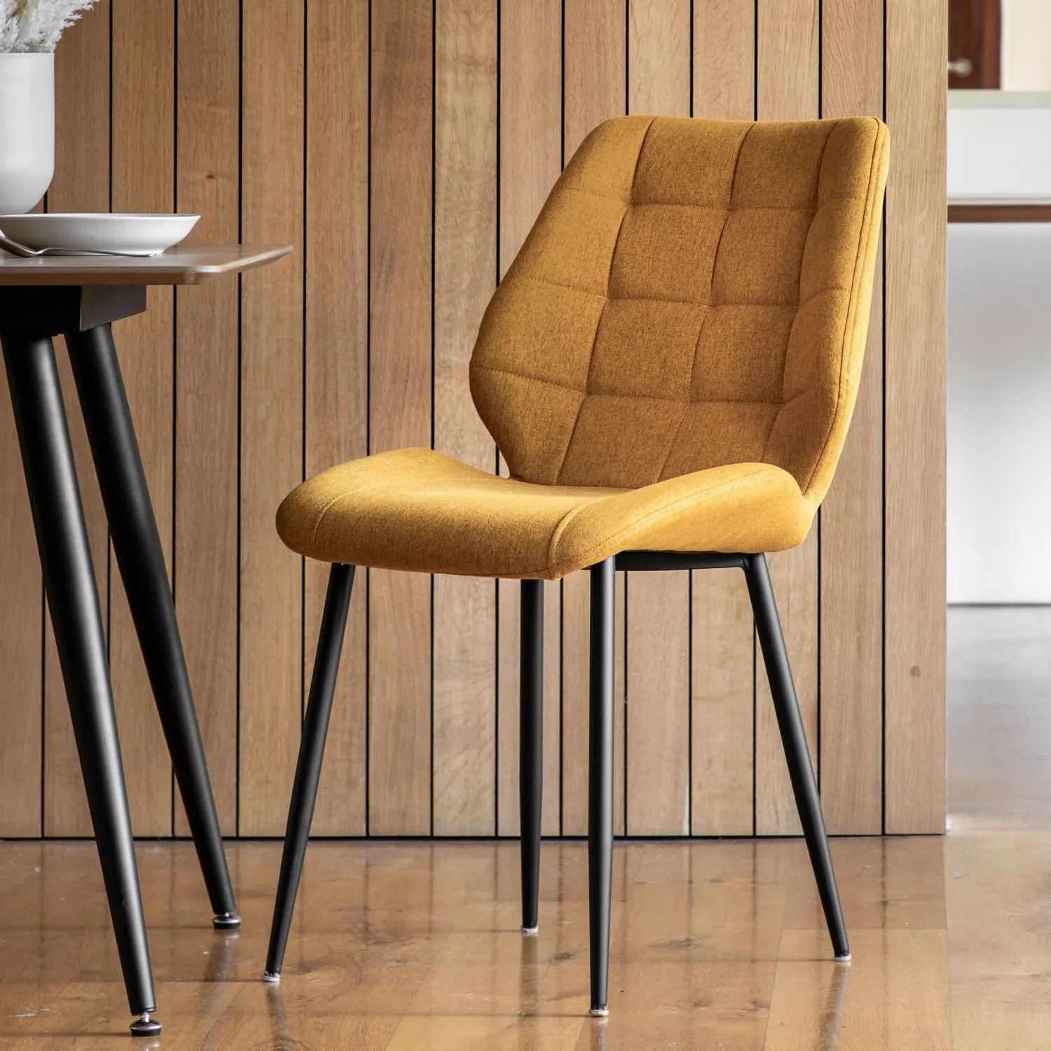 Saffron Fabric Dining Chair Black Tapered Iron Legs
