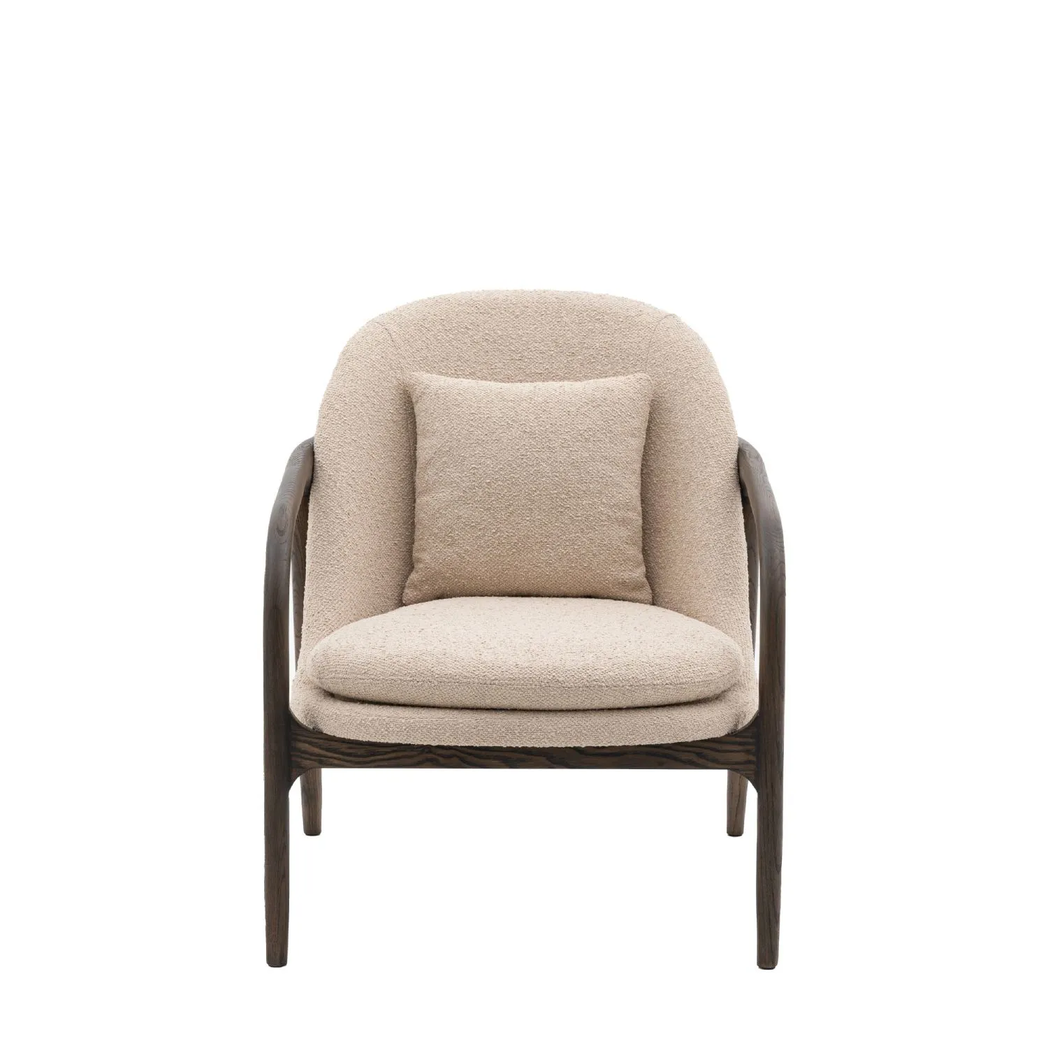 Taupe Cream Fabric Cushioned Armchair with Dark Wood Frame