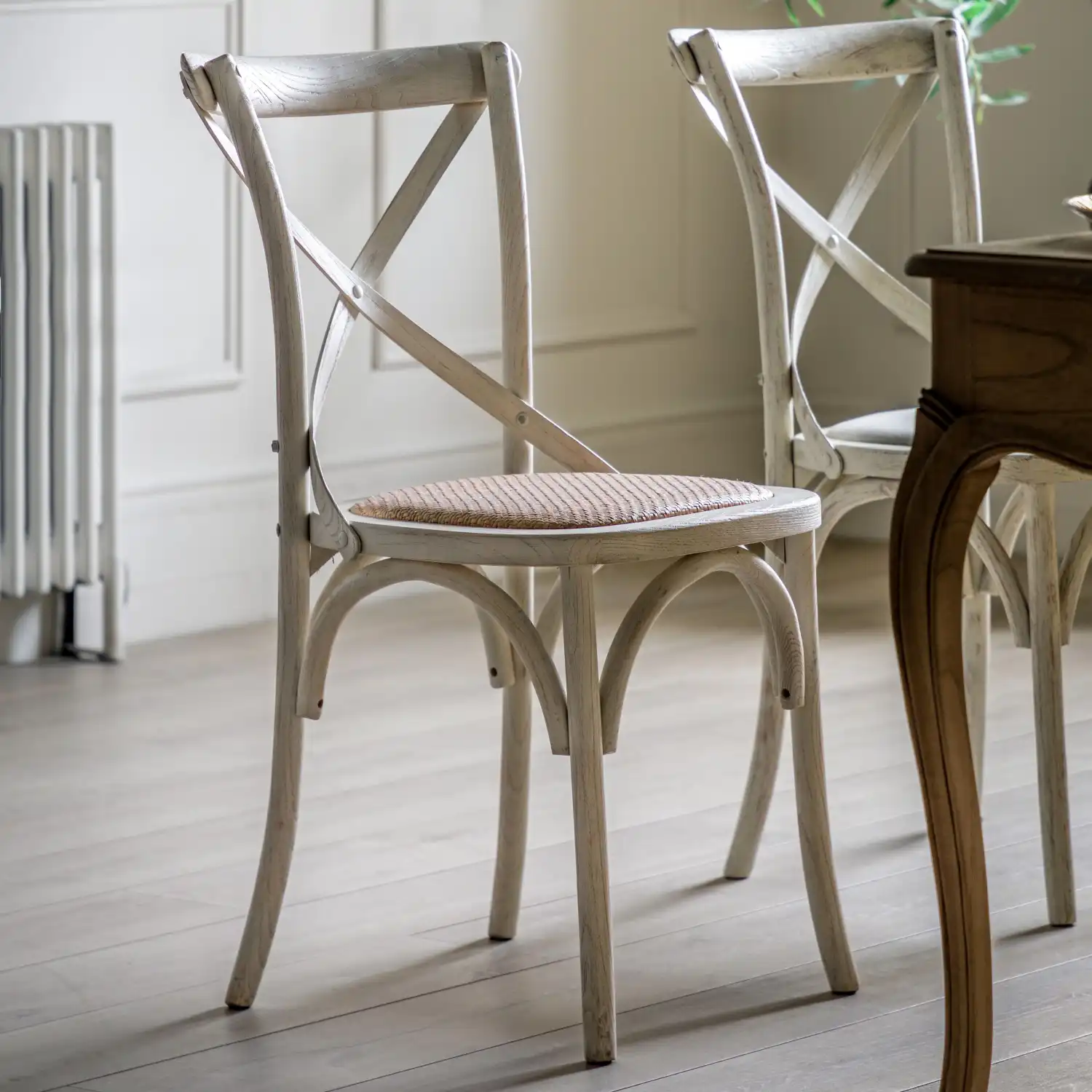 Bistro White Dining Chair with Rattan Seat
