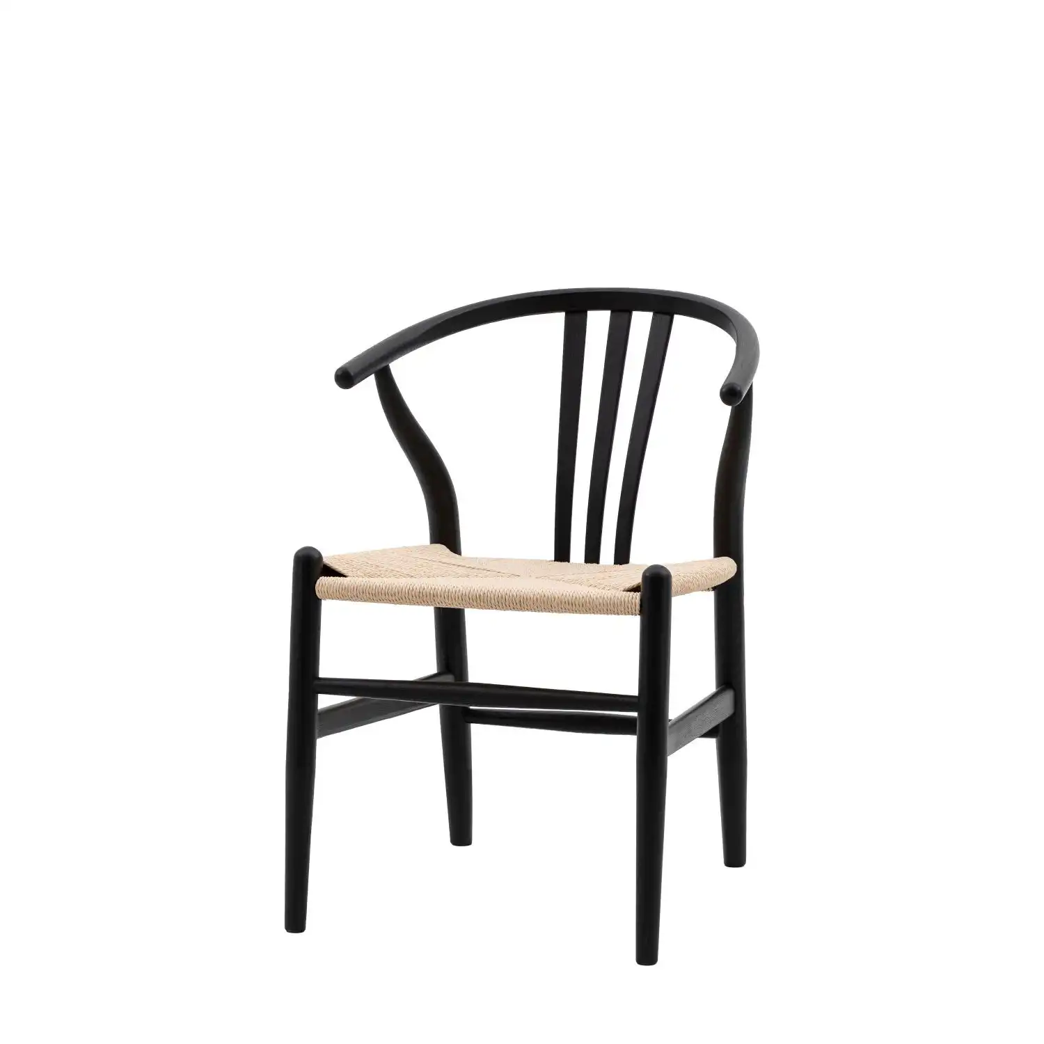 Vintage Black Wooden Carved Dining Chair with Hand Woven Seat