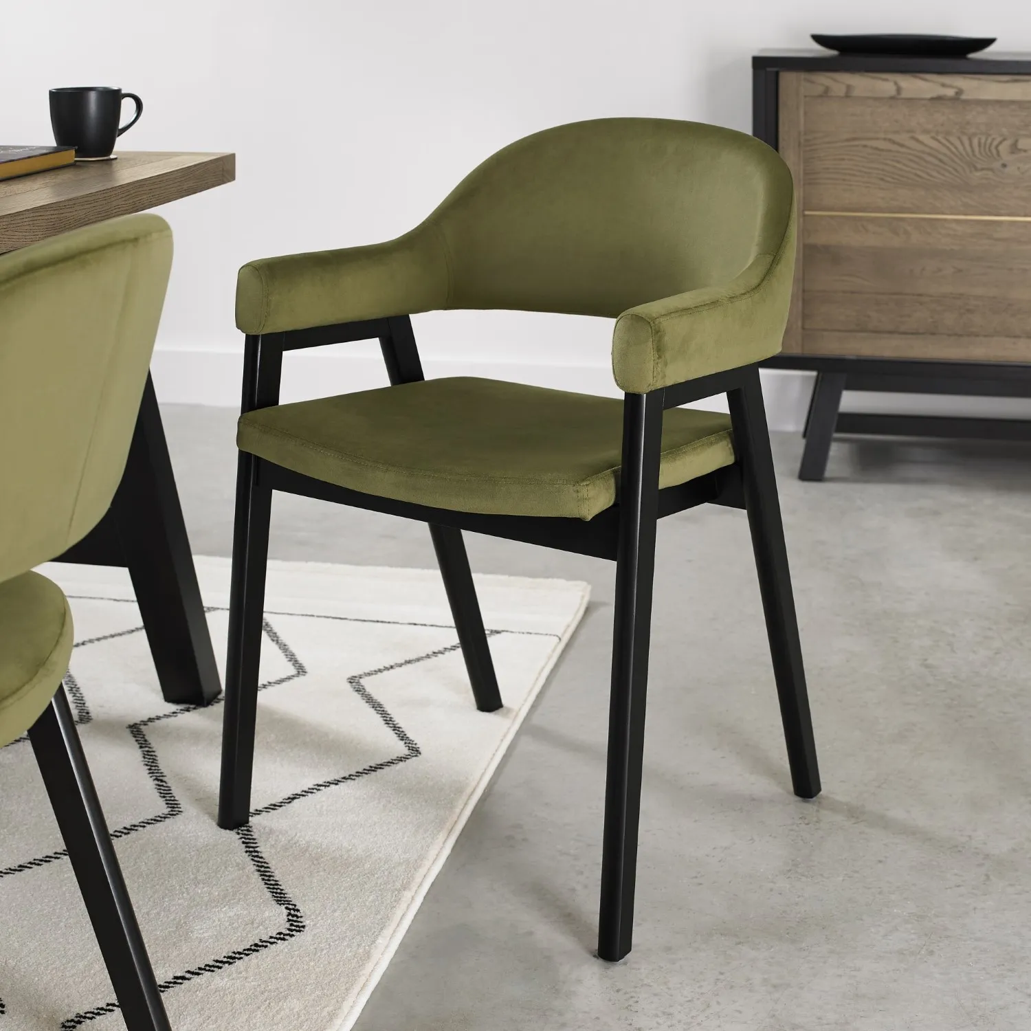 Green Velvet Fabric Dining Arm Chair