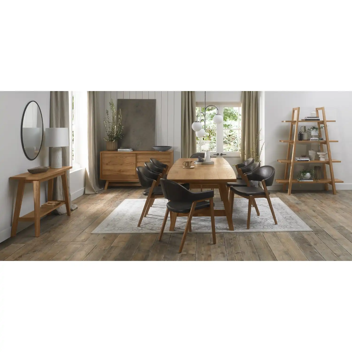 Rustic Oak Dining Table Set 6 Side Chairs 2 Arm Chairs
