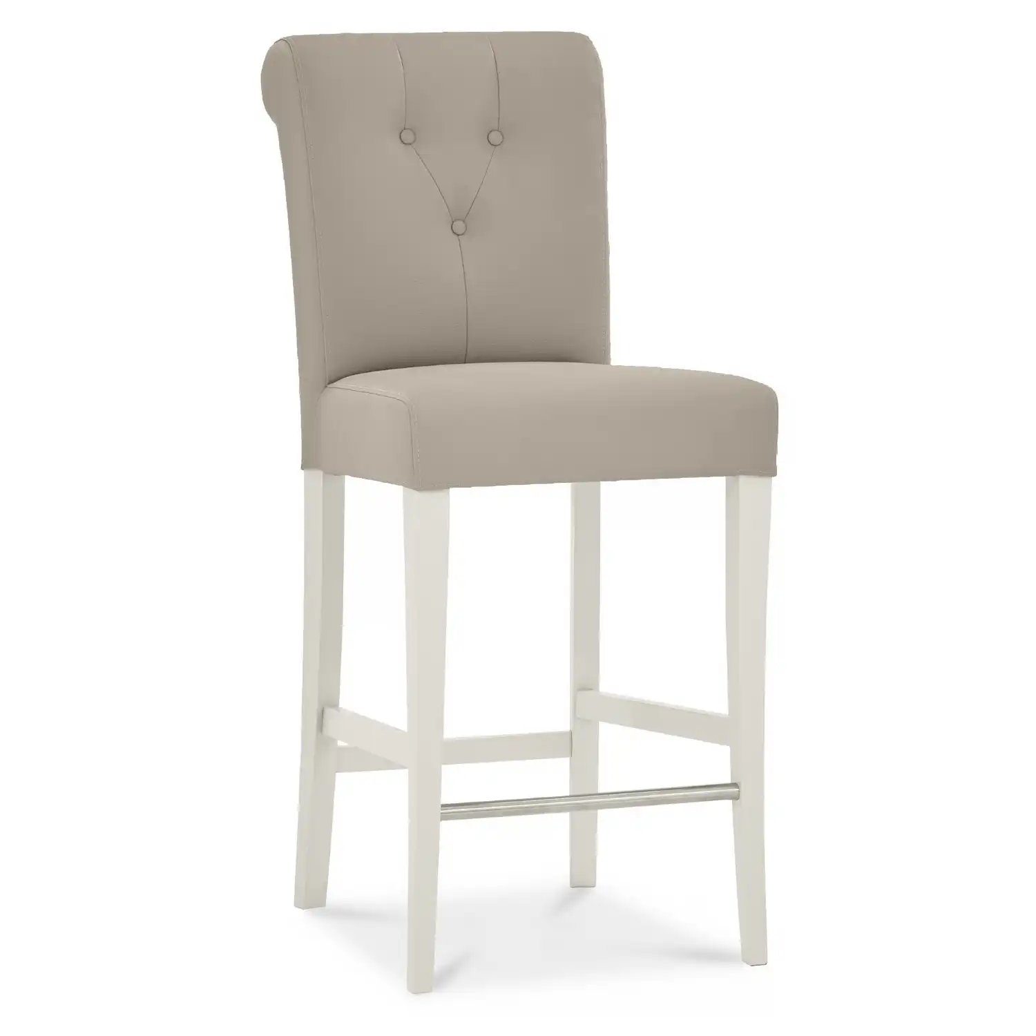 Grey Leather Bar Stool Buttoned Back