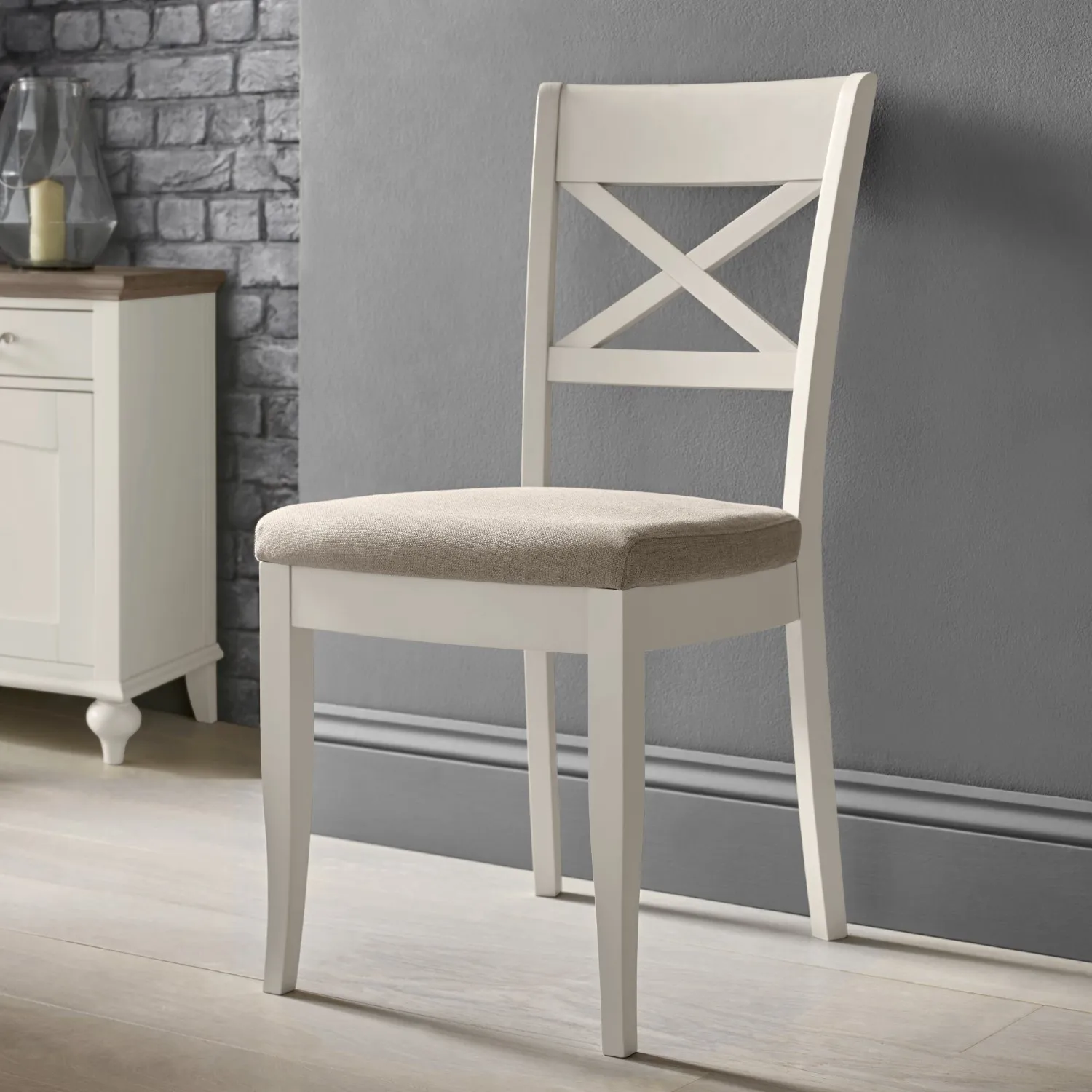 Grey Fabric Cross Back Dining Chair
