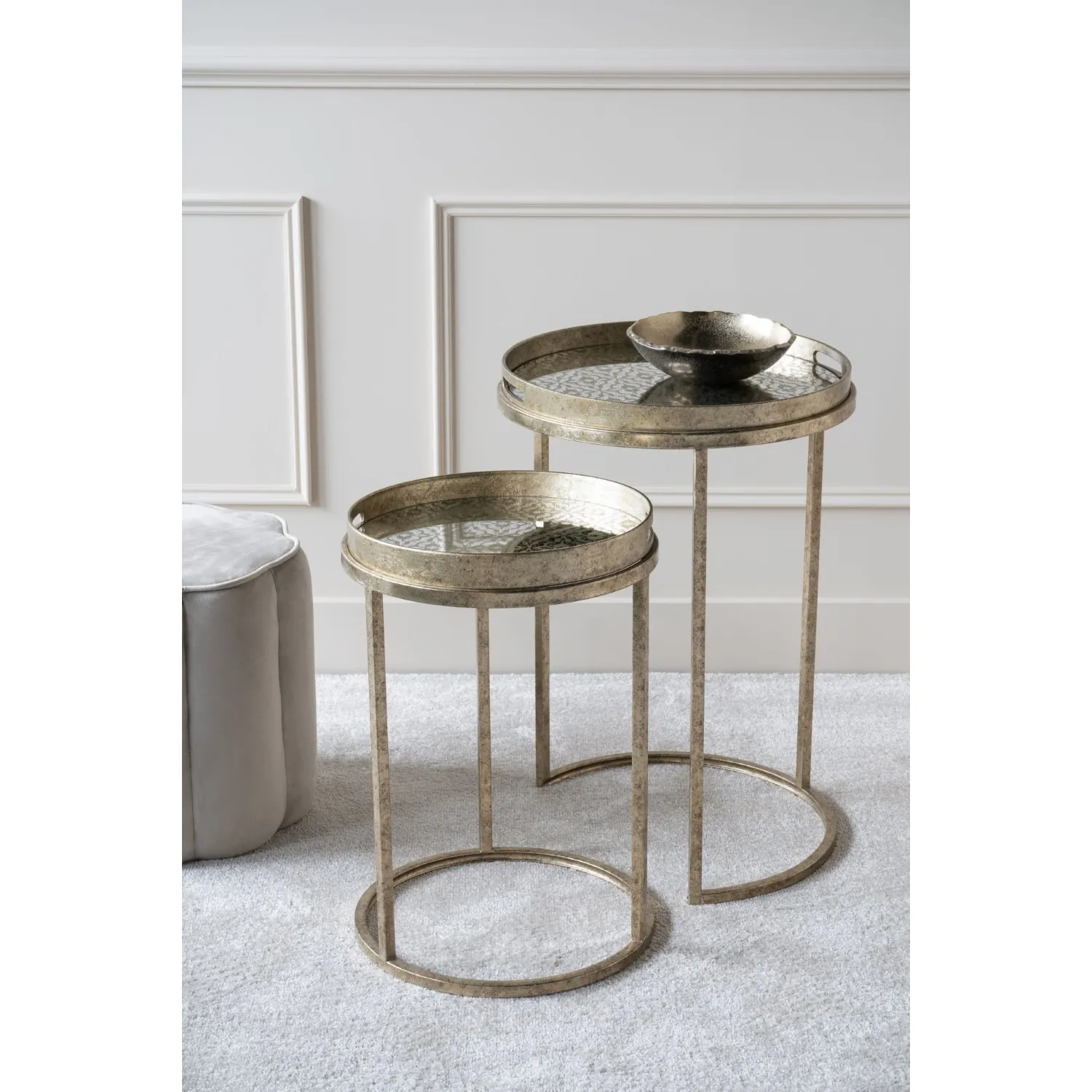 Gold Nest of 2 Tables Diamond Mirrored Glass