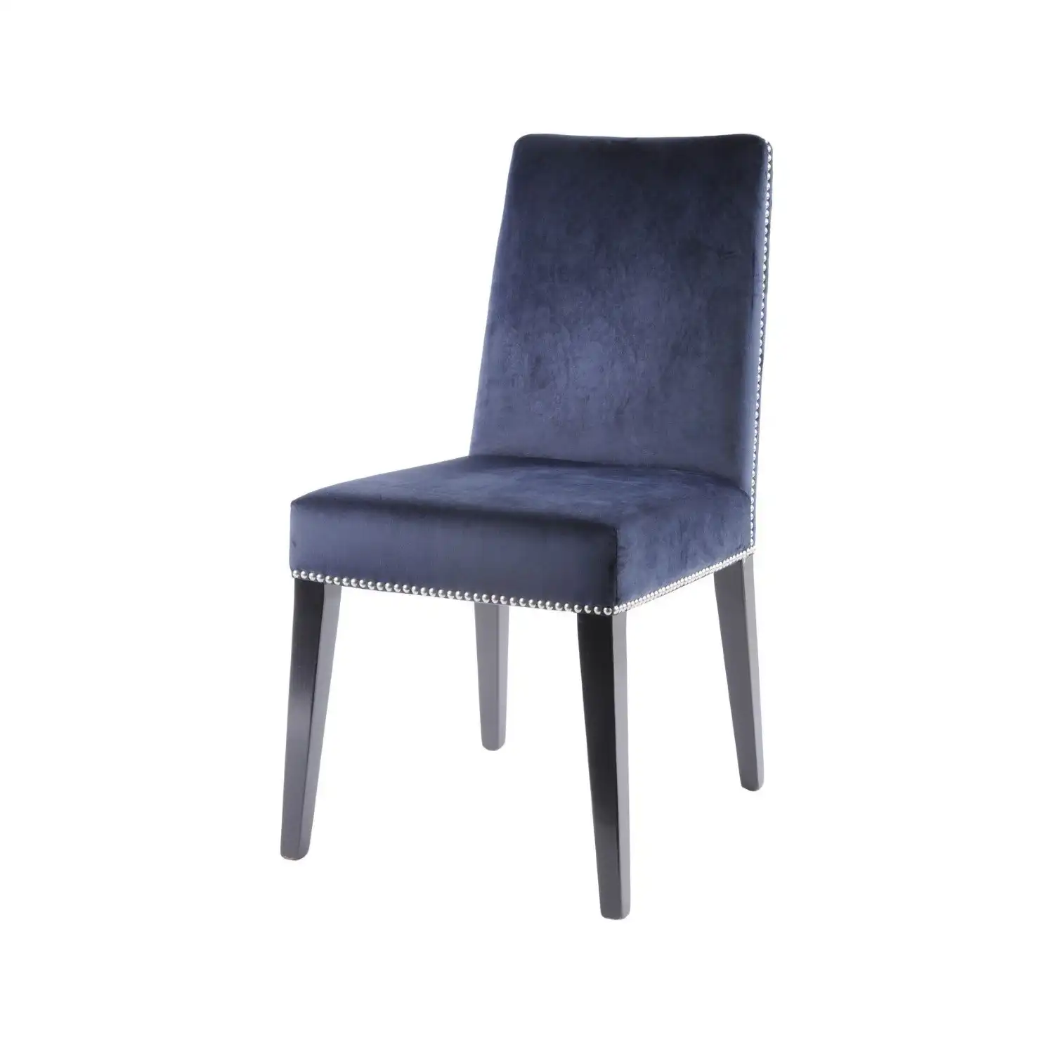 Navy Blue Velvet Dining Chair Dark Legs with Studs