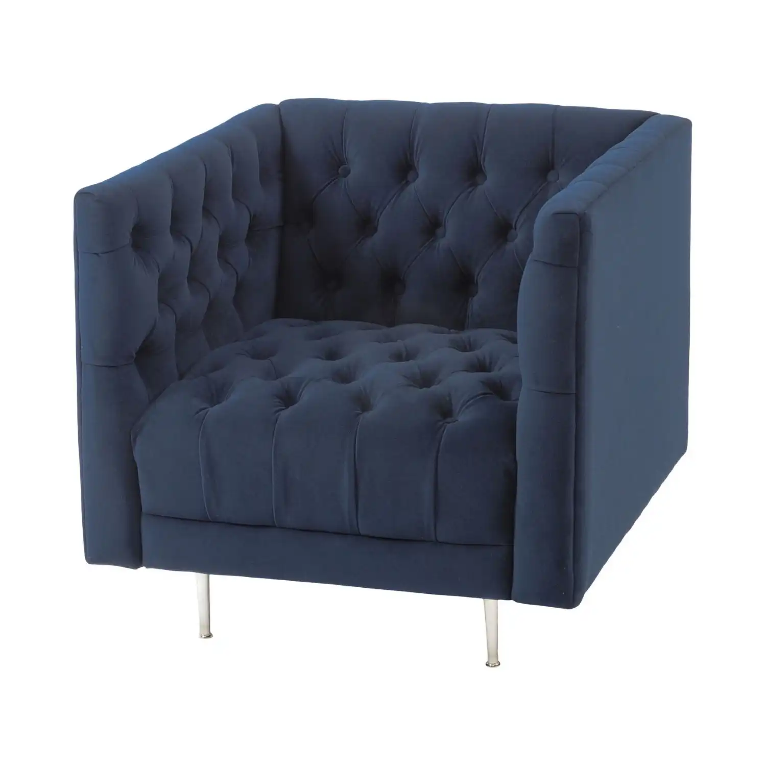 Blue Velvet Fabric Buttoned Occasional Chair