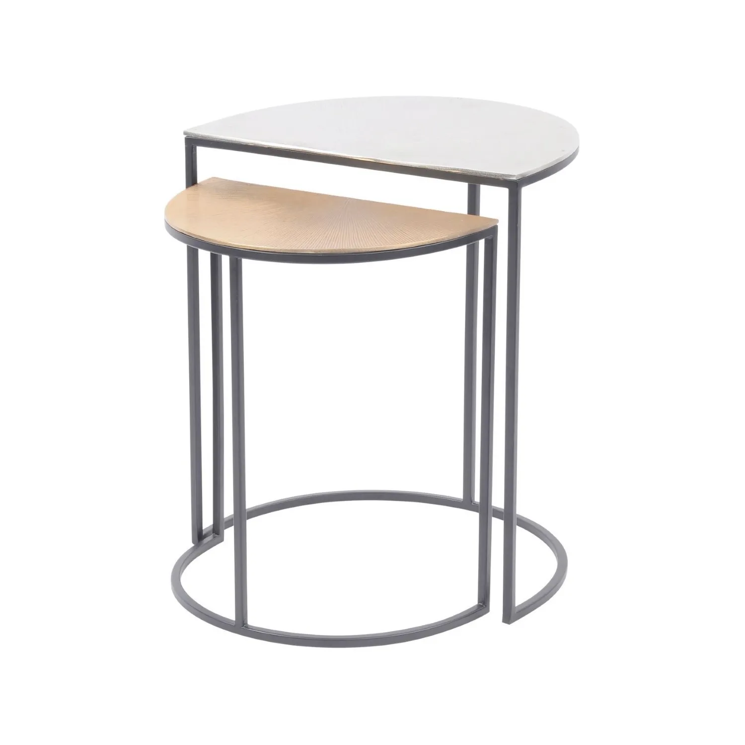 Silver and Gold Textured Set of Semi Circle Side Tables