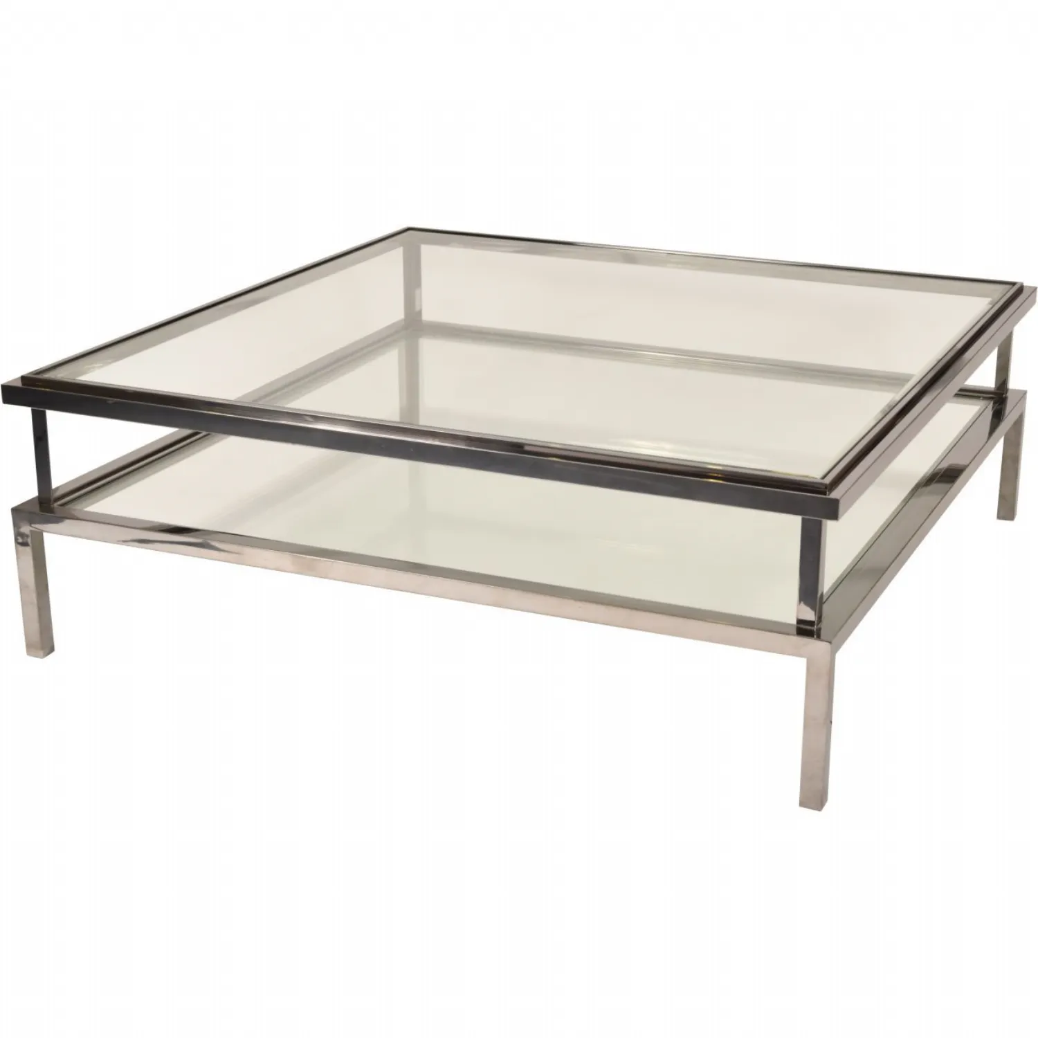 Black Stainless Steel and Glass 2 Tier Large Coffee Table