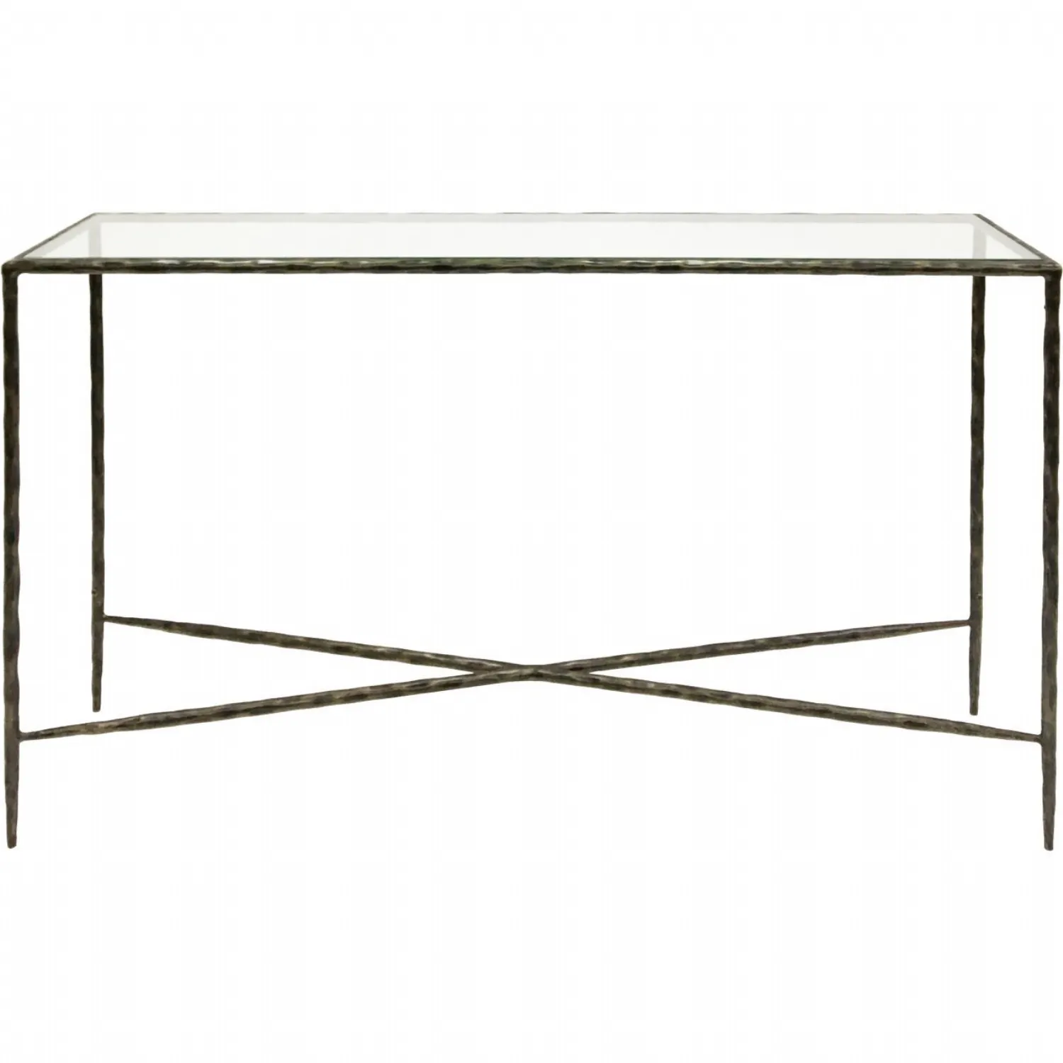 Dark Bronze Hand Forged Console Table Glass Top