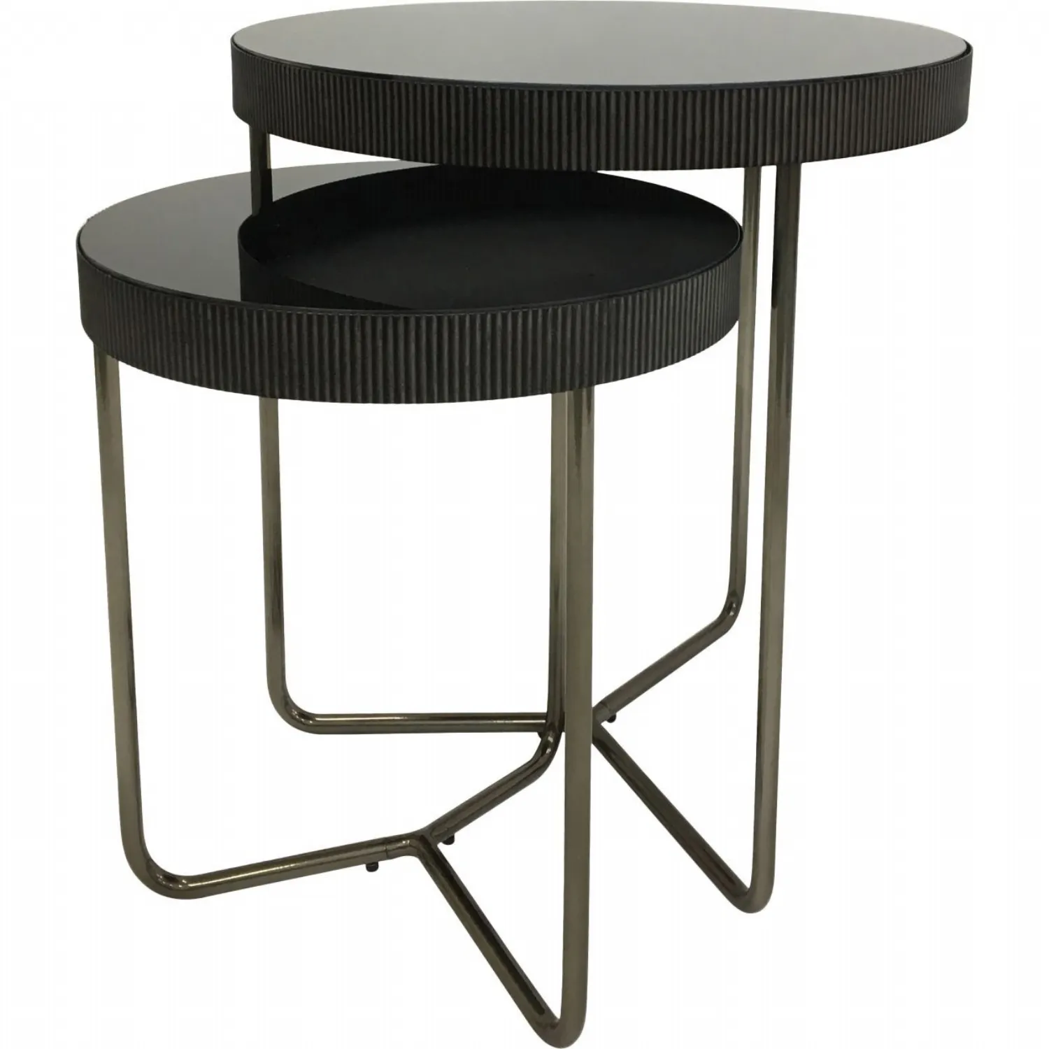 Round Nest of 2 Side Tables Black Tinted Glass