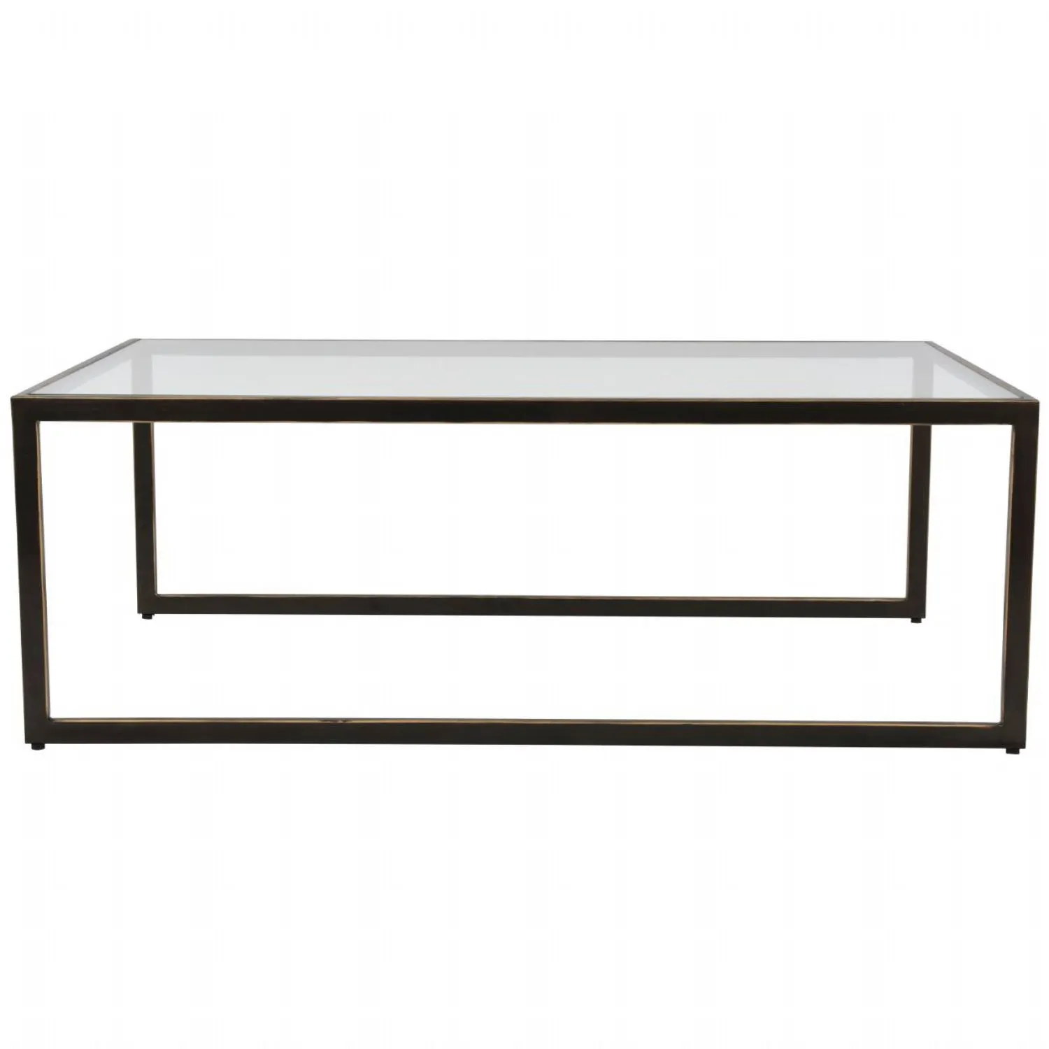 Gilded Dark Bronze Metal and Glass Top Coffee Table