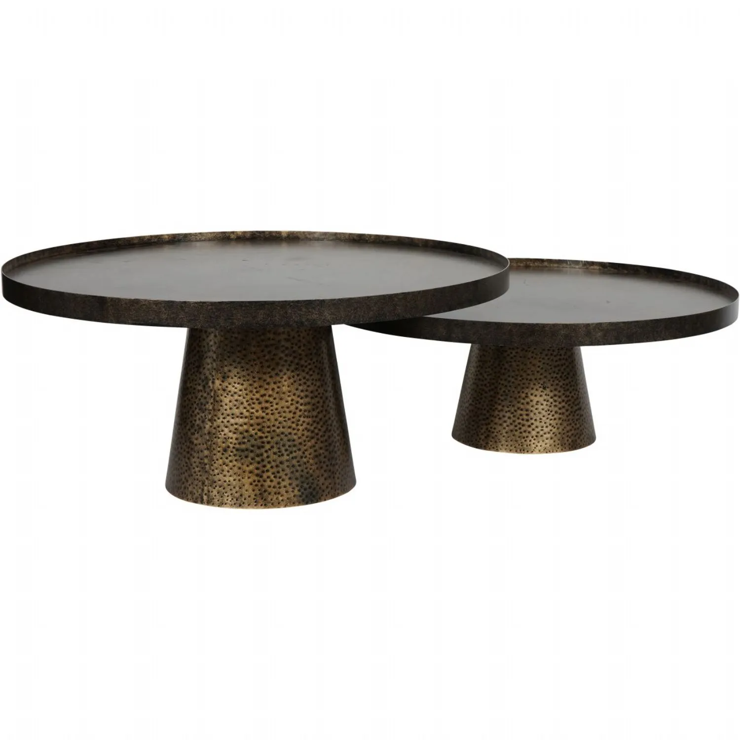 Rustic Antique Gold 2 Round Metal Coffee Tables