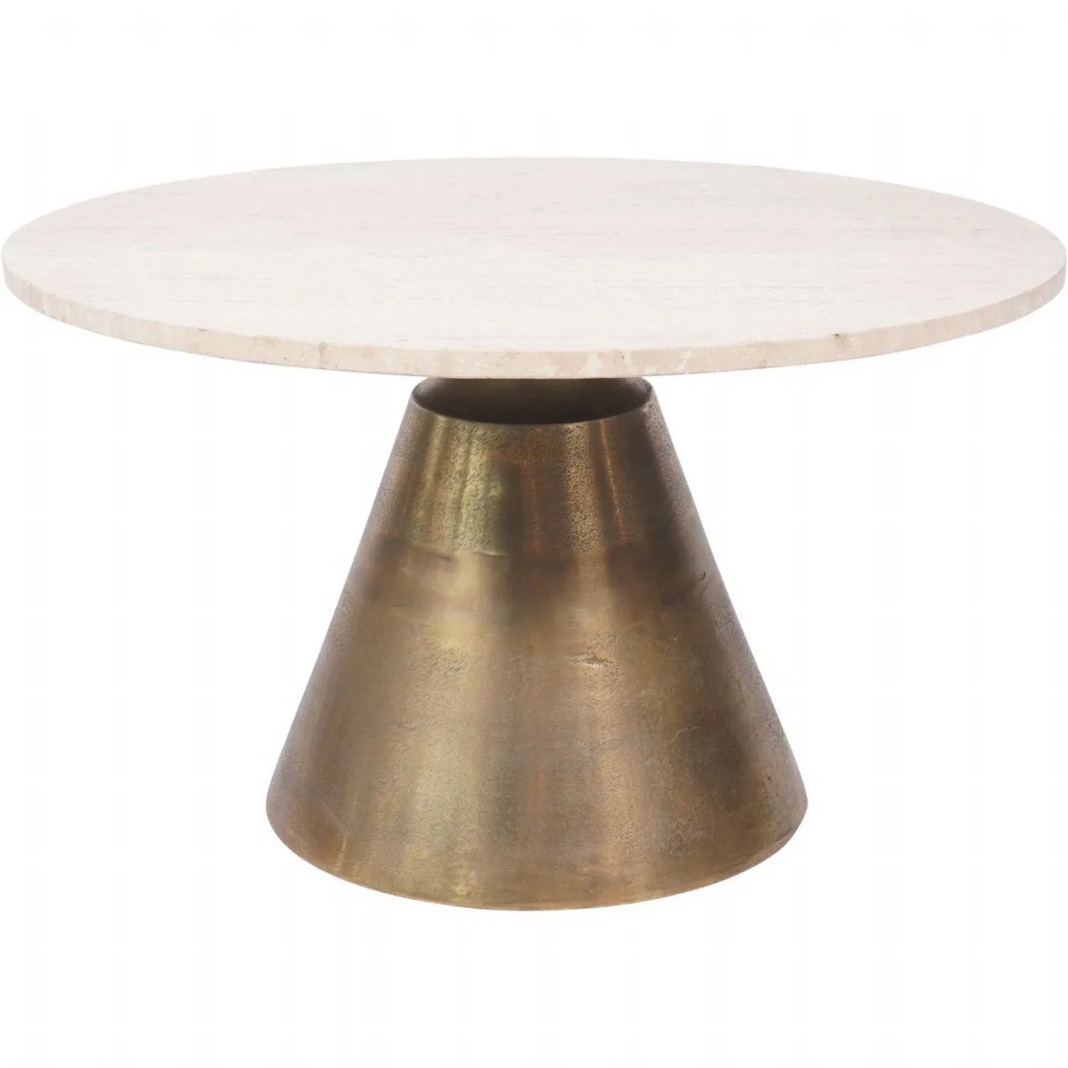 Large Round Antique Brass Travertine Coffee Table
