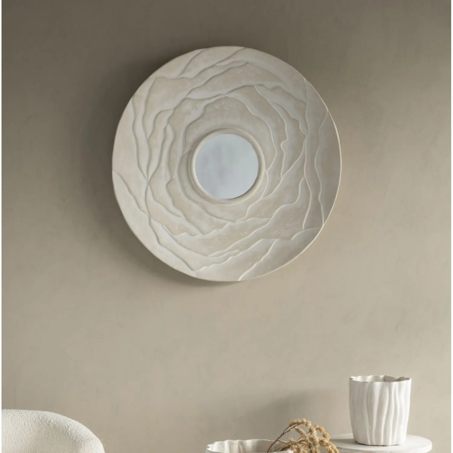 White Recycled Paper Large Round Eco Friendly Wall Mirror