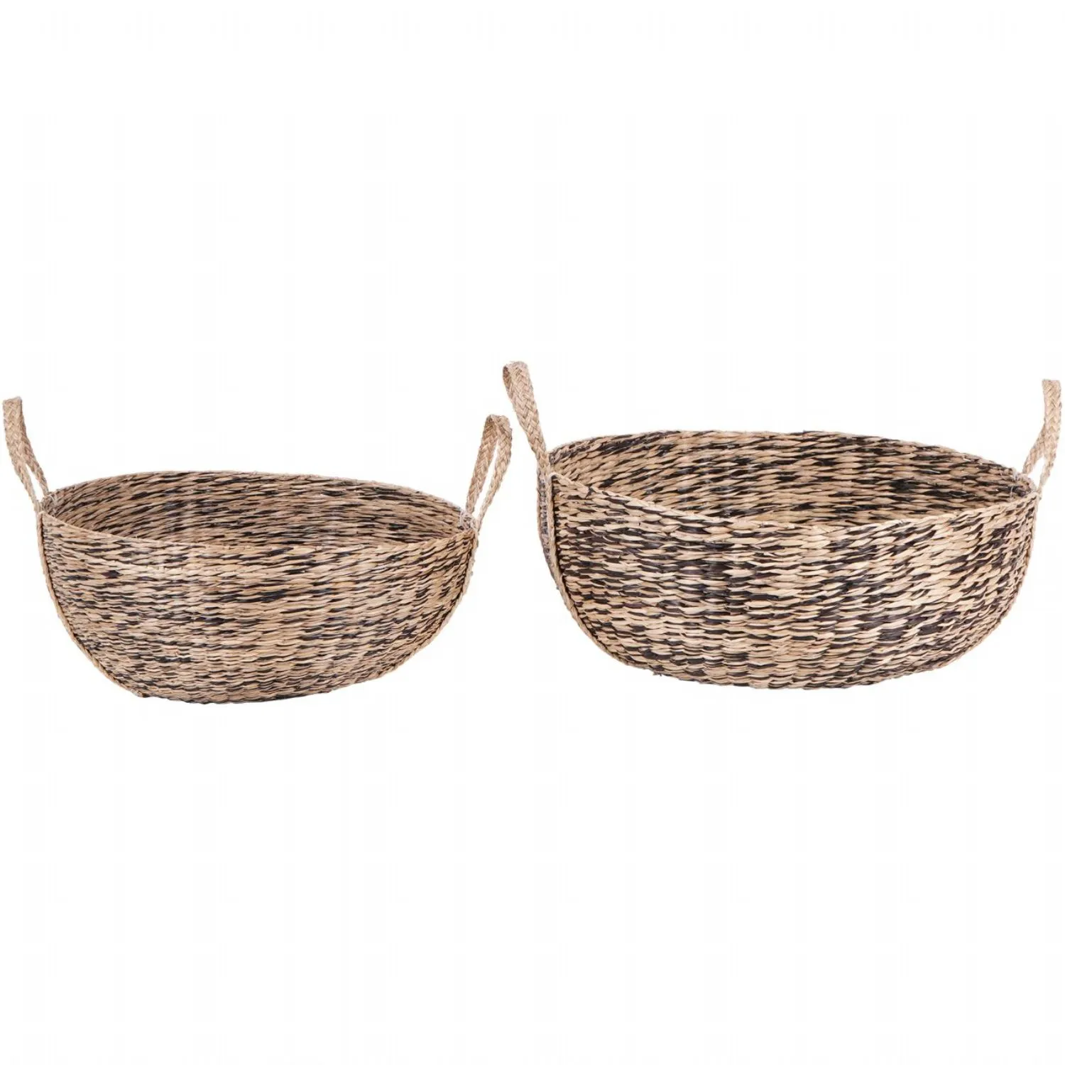Natural Seagrass Set of 2 Circular Baskets With Handles