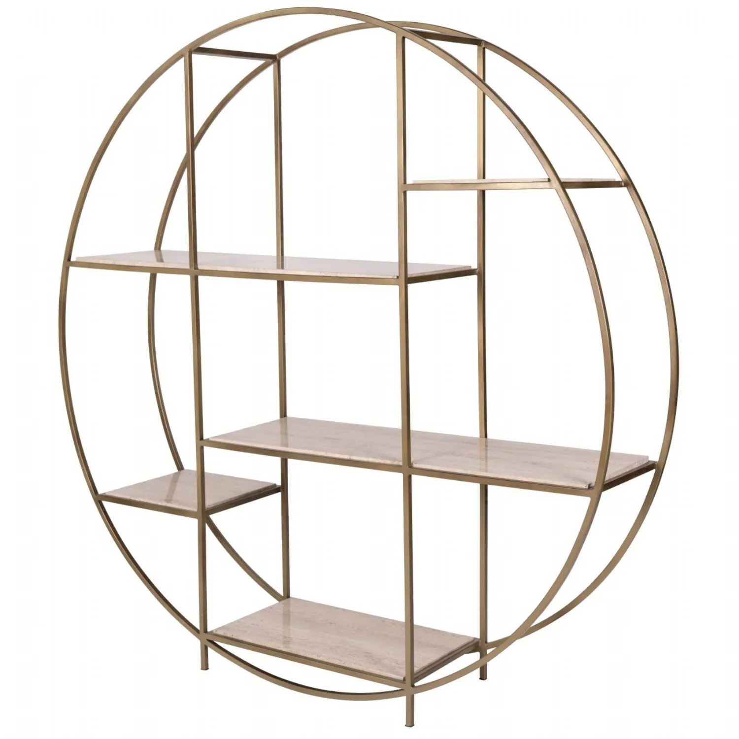Round Gold Metal Open Display Shelving Unit Marble Shelves