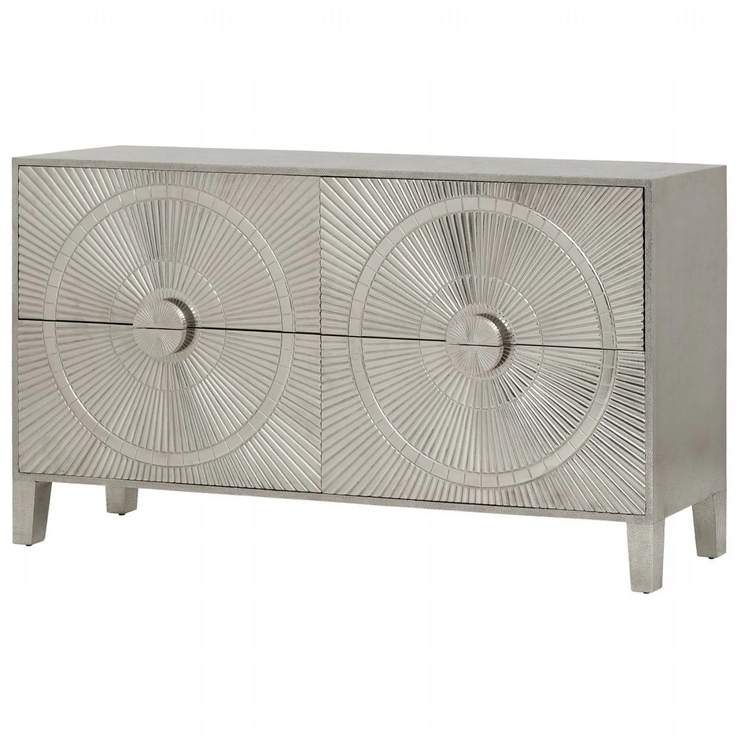 Coco Silver Embossed Metal Four Drawer Buffet