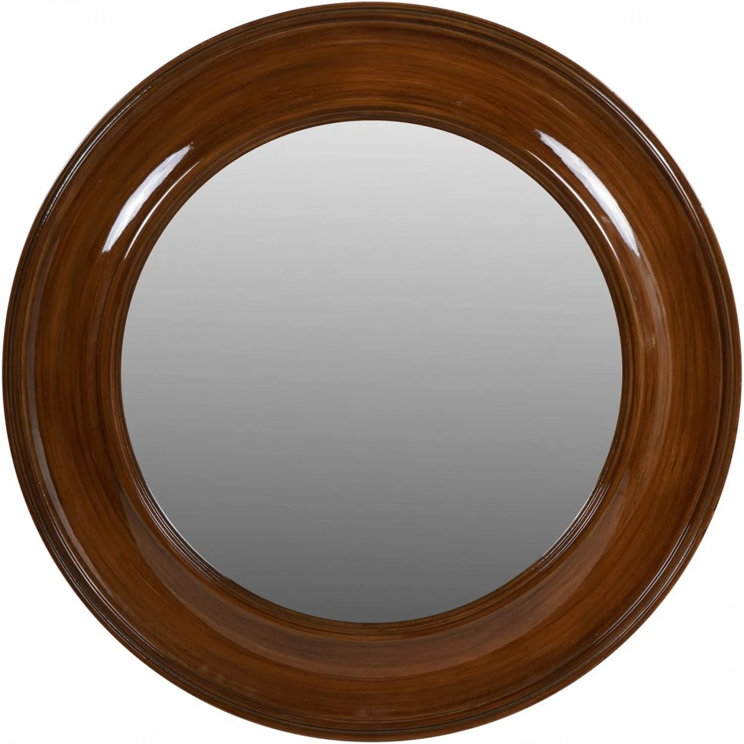 Brown Lacquer Finish Wooden Round 80cm Wall Mirror