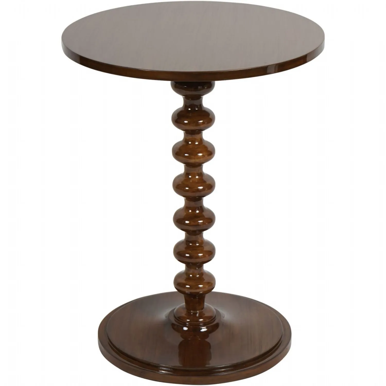 Lacquered Glossy Dark Wood Turned Round Side Table