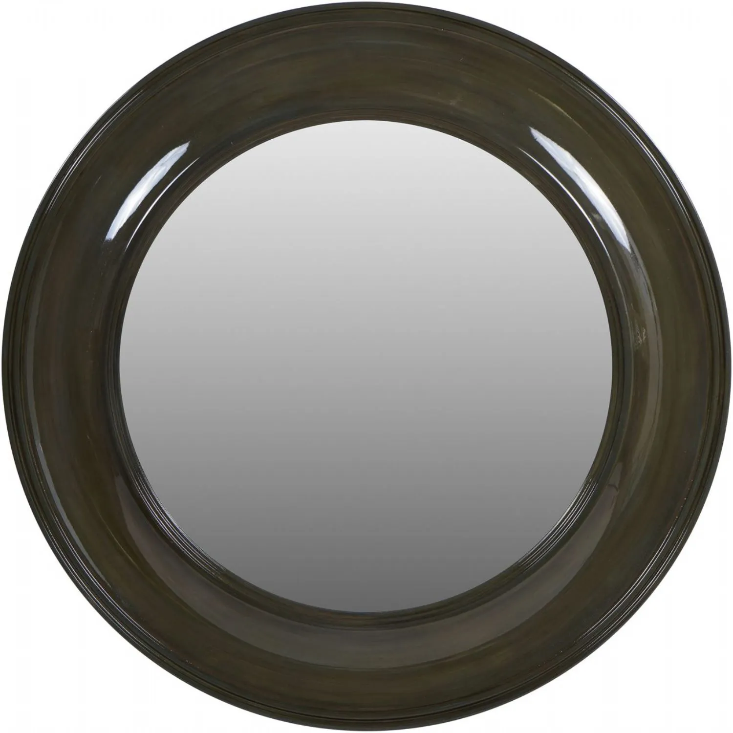 Olive Lacquer Finish Wooden Round 80cm Wall Mirror