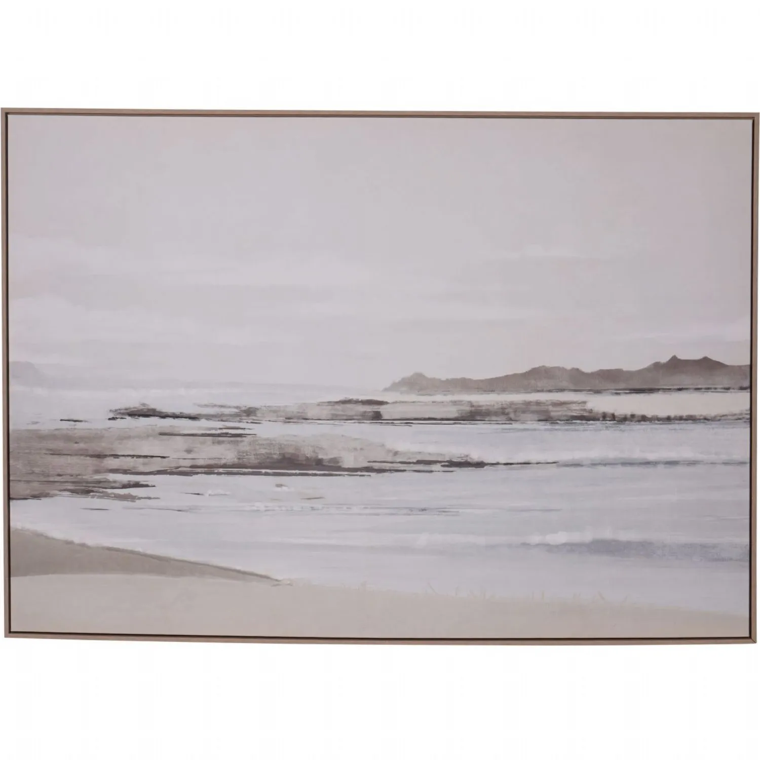 Blurred Seascape Brown Wooden Framed Canvas