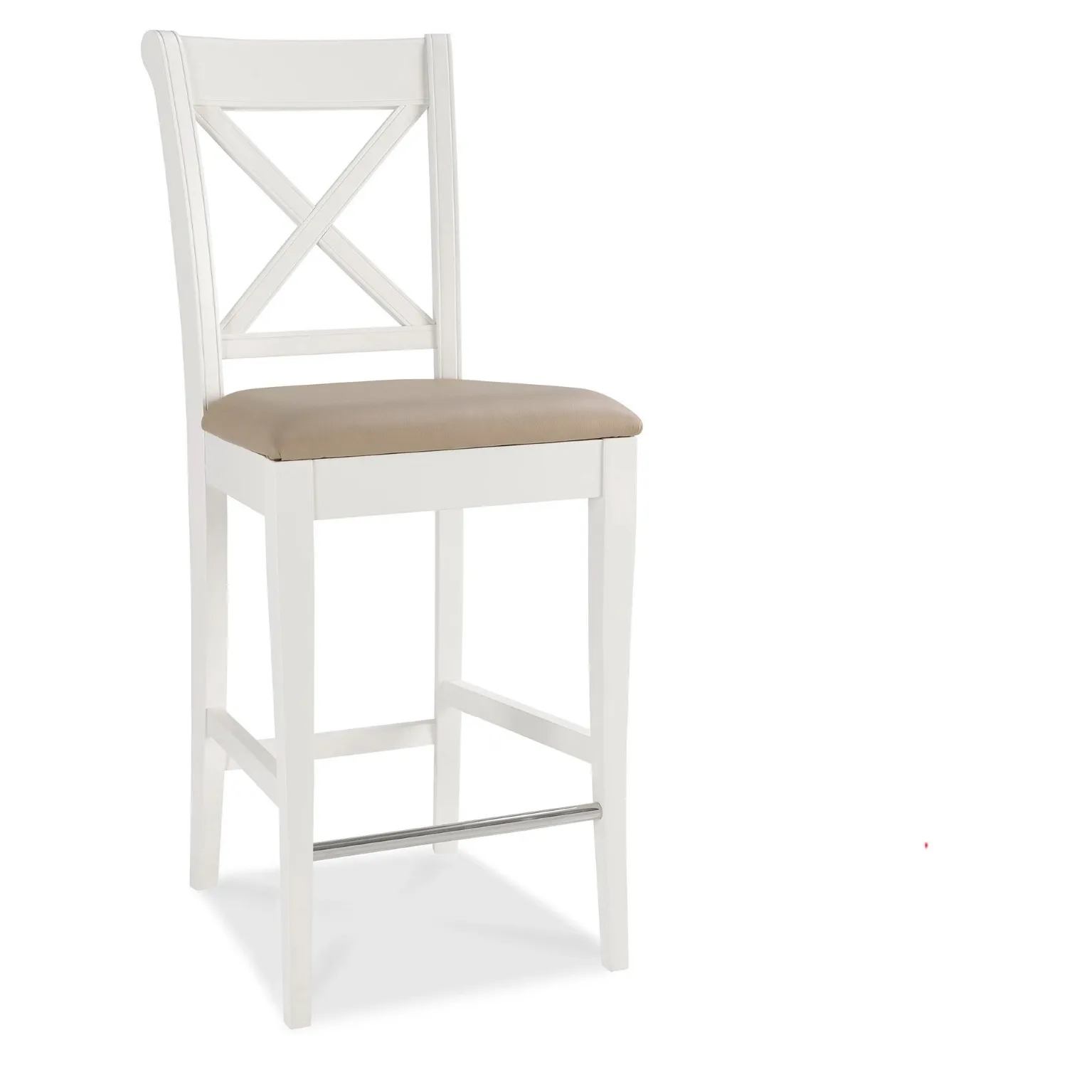 White Painted X Back Bar Stool Cream Leather Seat