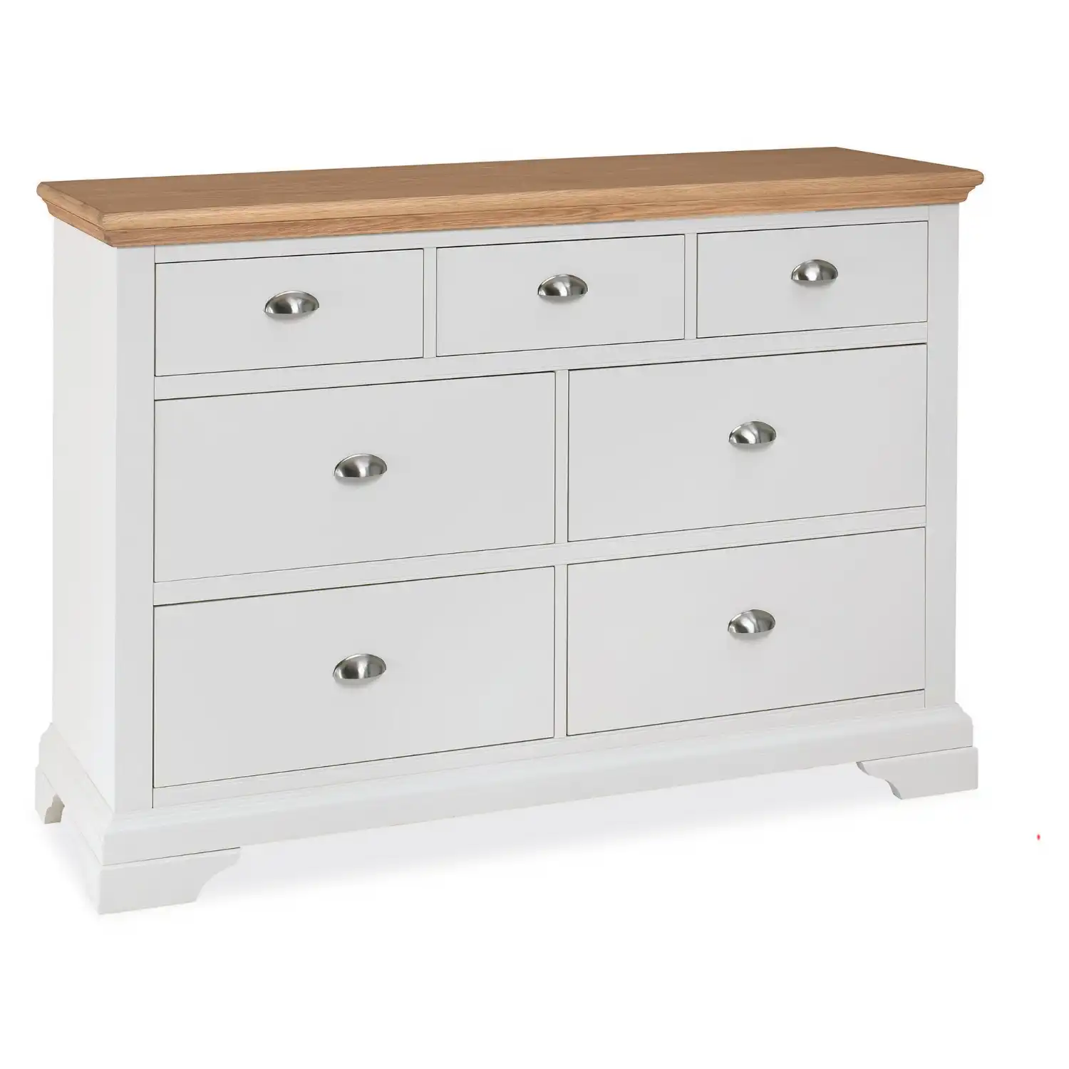 Ivory Painted 2 Tone Oak Top Large Chest of 7 Drawers