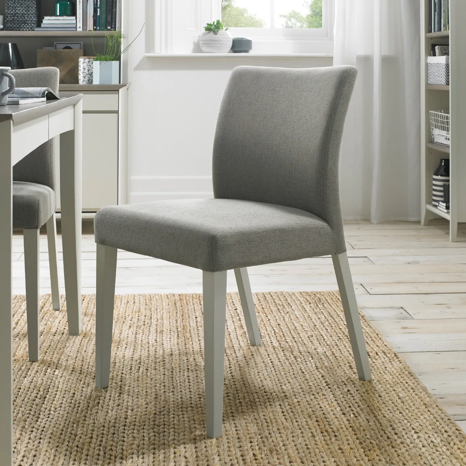 Low Back Dining Chair Grey Fabric Washed Oak Legs